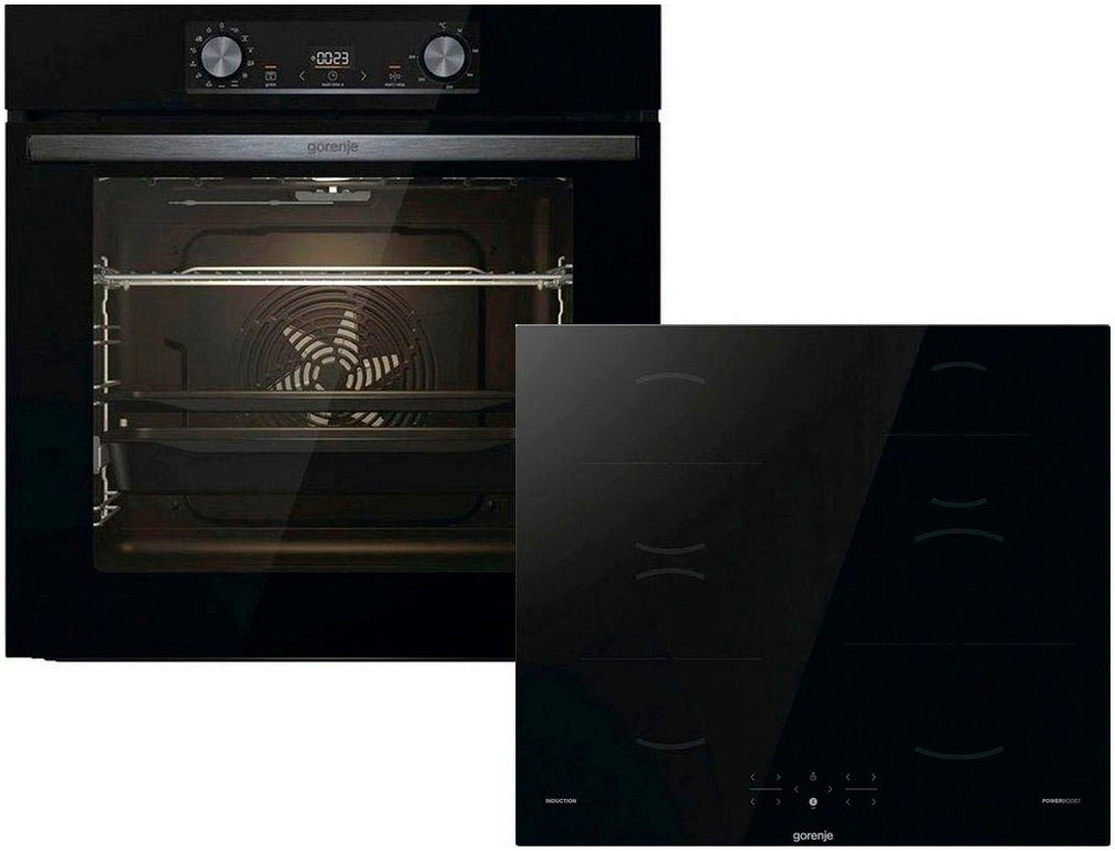GORENJE Backofen-Set BLACKSET2, mit 1-fach-Teleskopauszug, Aqua Clean, Pizzafunktion mit 300 °C – perfekt für Pizza, Focaccia und mehr!
