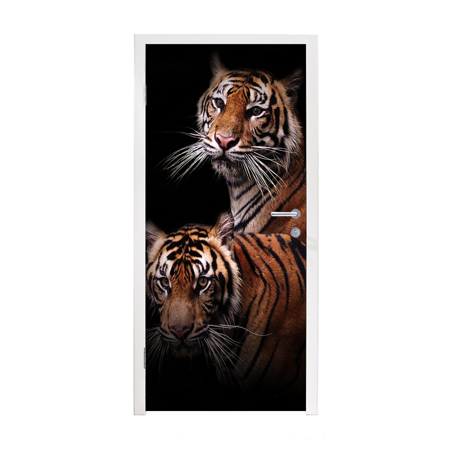 MuchoWow Türtapete Tiger - Schwarz - Duo, Matt, bedruckt, (1 St), Fototapete für Tür, Türaufkleber, 75x205 cm