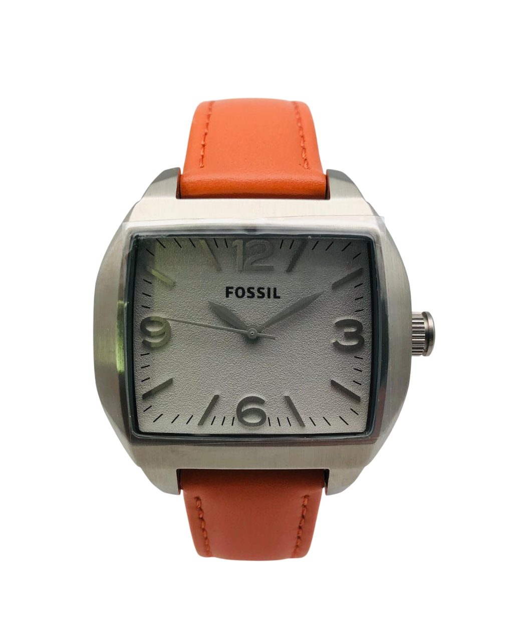 Fossil Quarzuhr Edelstahl Lederband Silber Orange - C181001-9