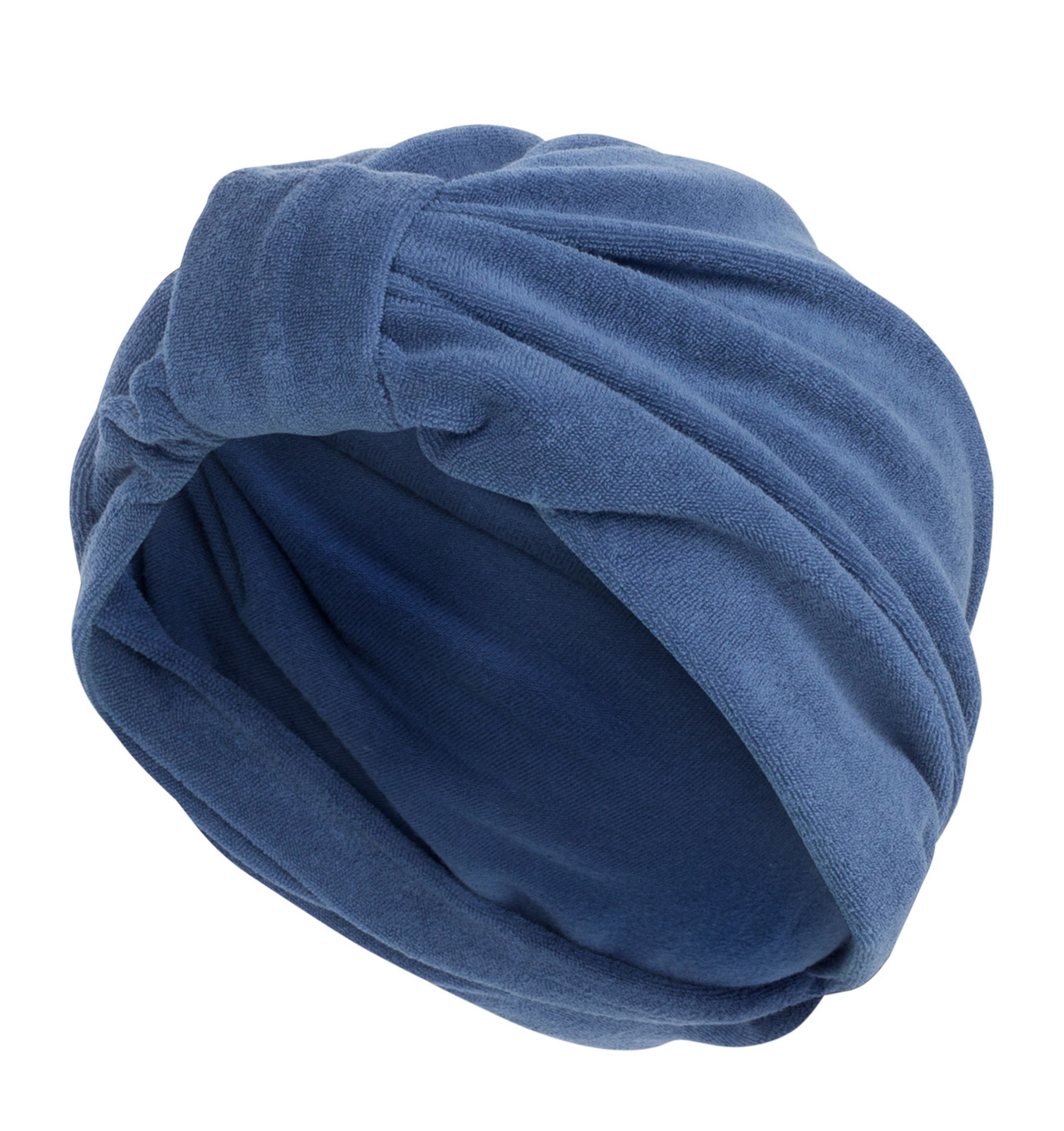 Fashy Turbanmütze Fashy - Baumwollturban Frotteeturban Apreshaube Saunahaube Mütze Blau