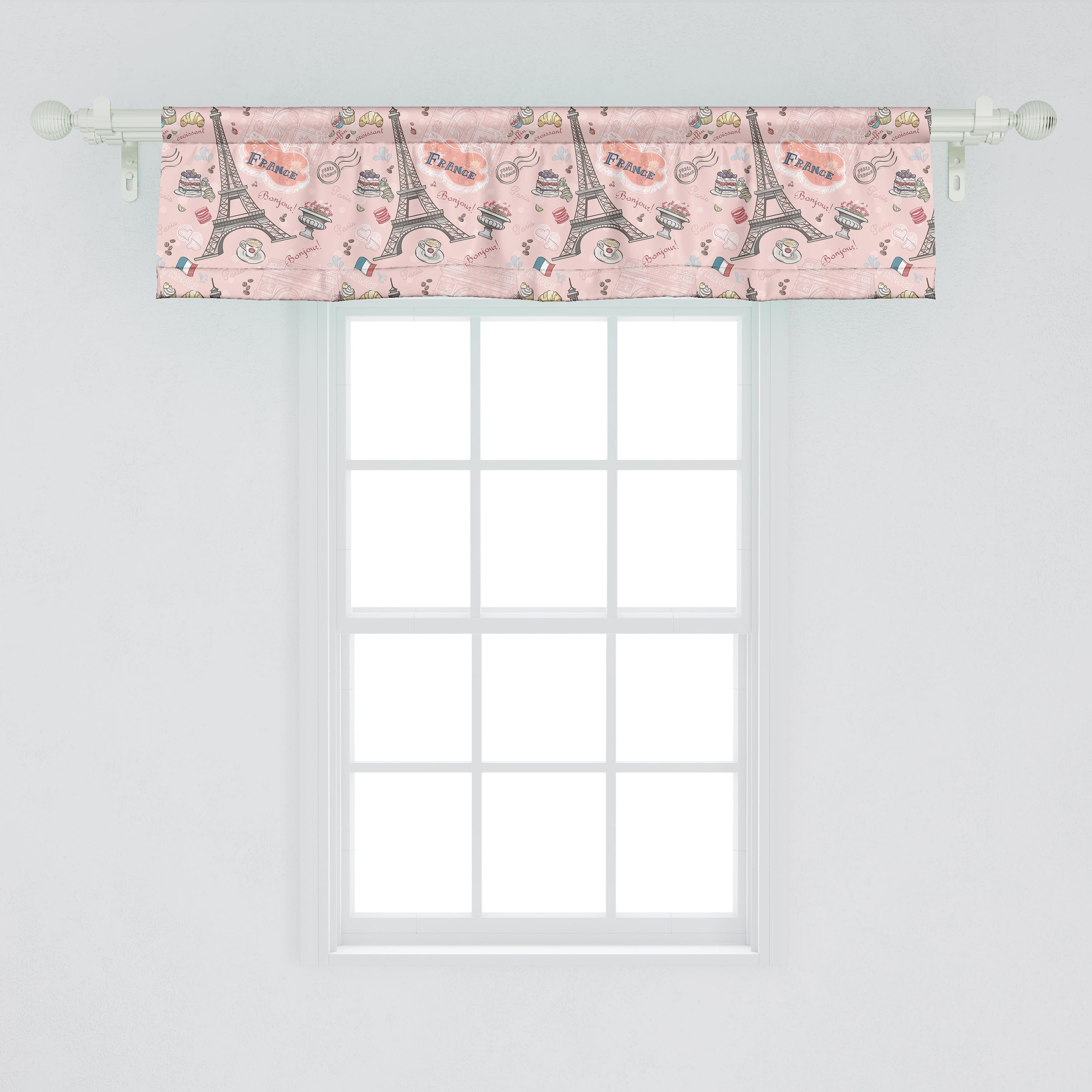 Scheibengardine Vorhang Volant für Küche Muffin Abakuhaus, Schlafzimmer Dekor Croissant Stangentasche, Paris Microfaser, Makronen mit