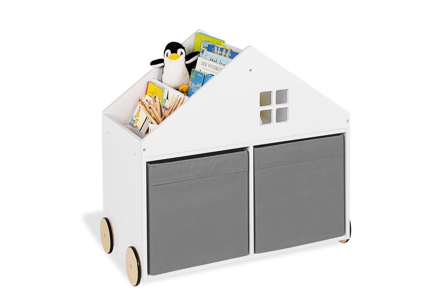 Pinolino® Kinderregal Kinderbücherregal mit Rollen 'Hus', weiß