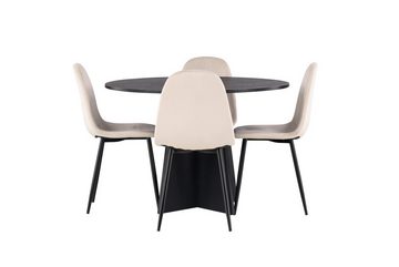 BOURGH Esstisch Polar & Bootcut Eßtischgruppe mit 4 Stühlen und Tisch rund 110 cm