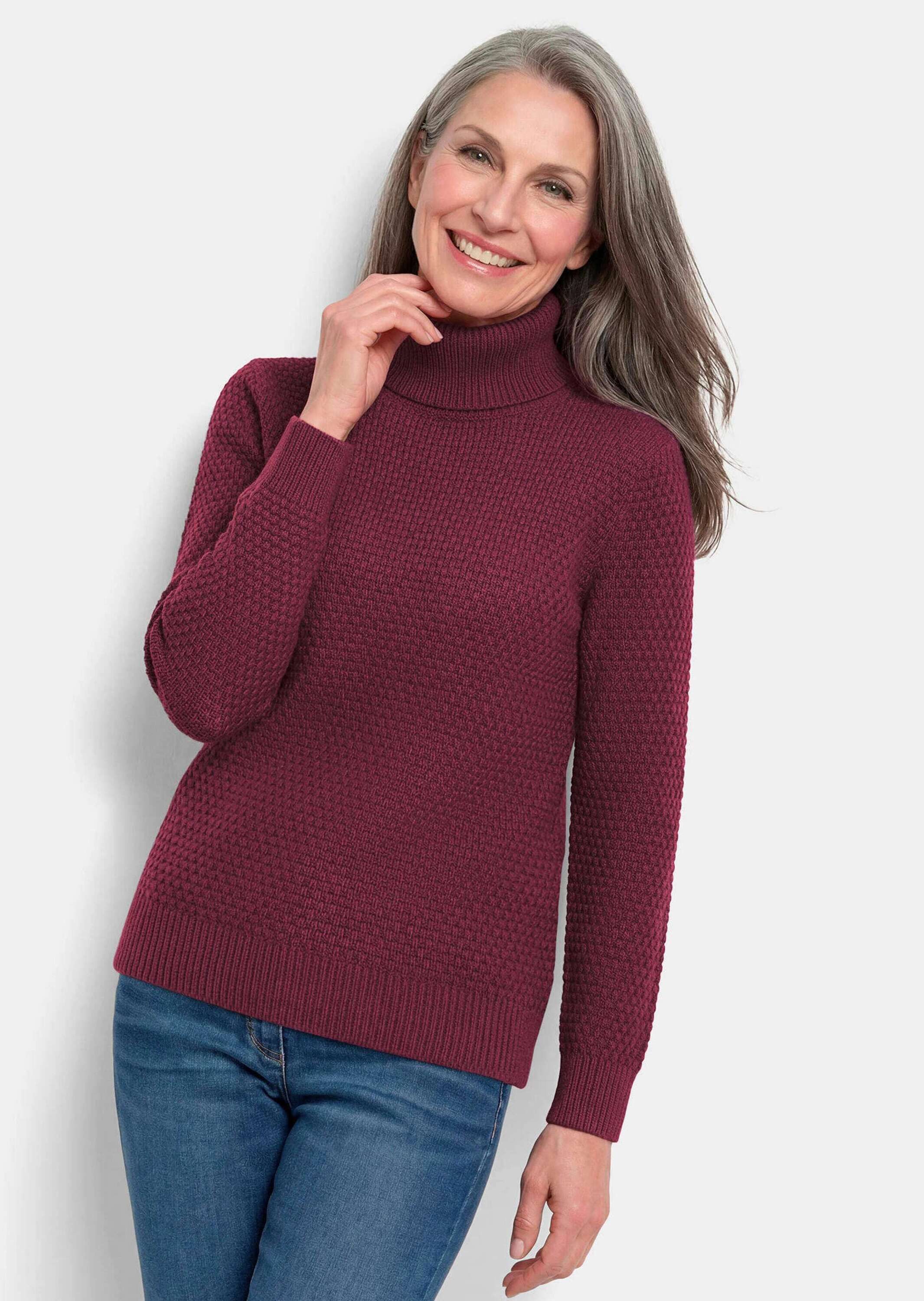 GOLDNER Rollkragenpullover Kurzgröße: Rollkragenpullover in Reiskornoptik Warmer Strickpullover mit Merinowolle und Rippenbündchen