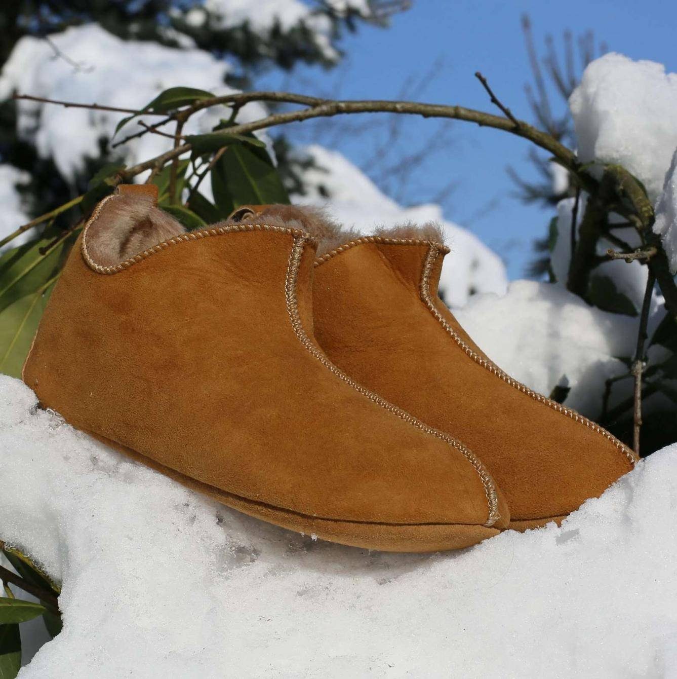 Hollert Bali Fellschuhe Echtleder Bettschuhe Merino Schaffell Hüttenschuhe