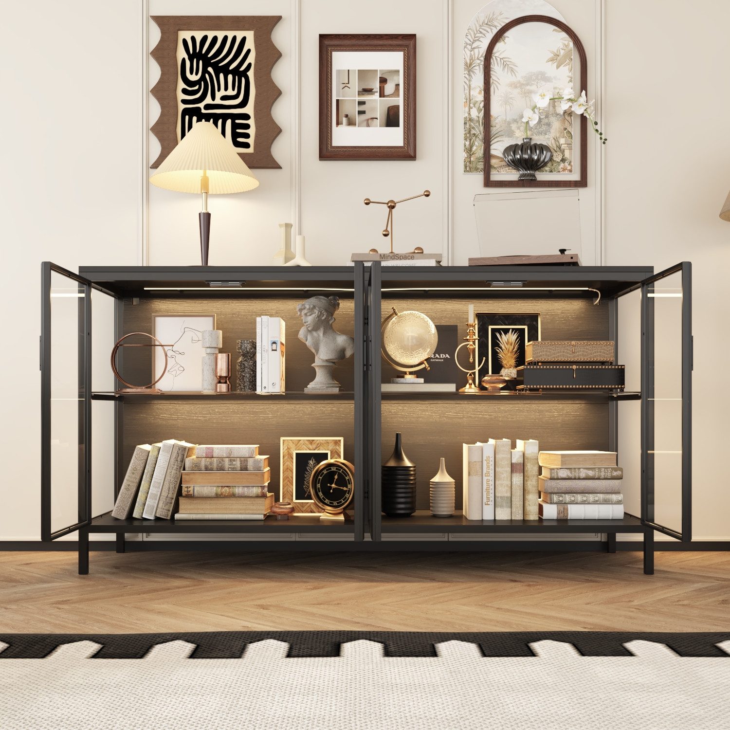 FUFU&GAGA Sideboard Glas-Sideboard, mit Beleuchtung 3 Farbe, 40 x 140 x 75 günstig online kaufen