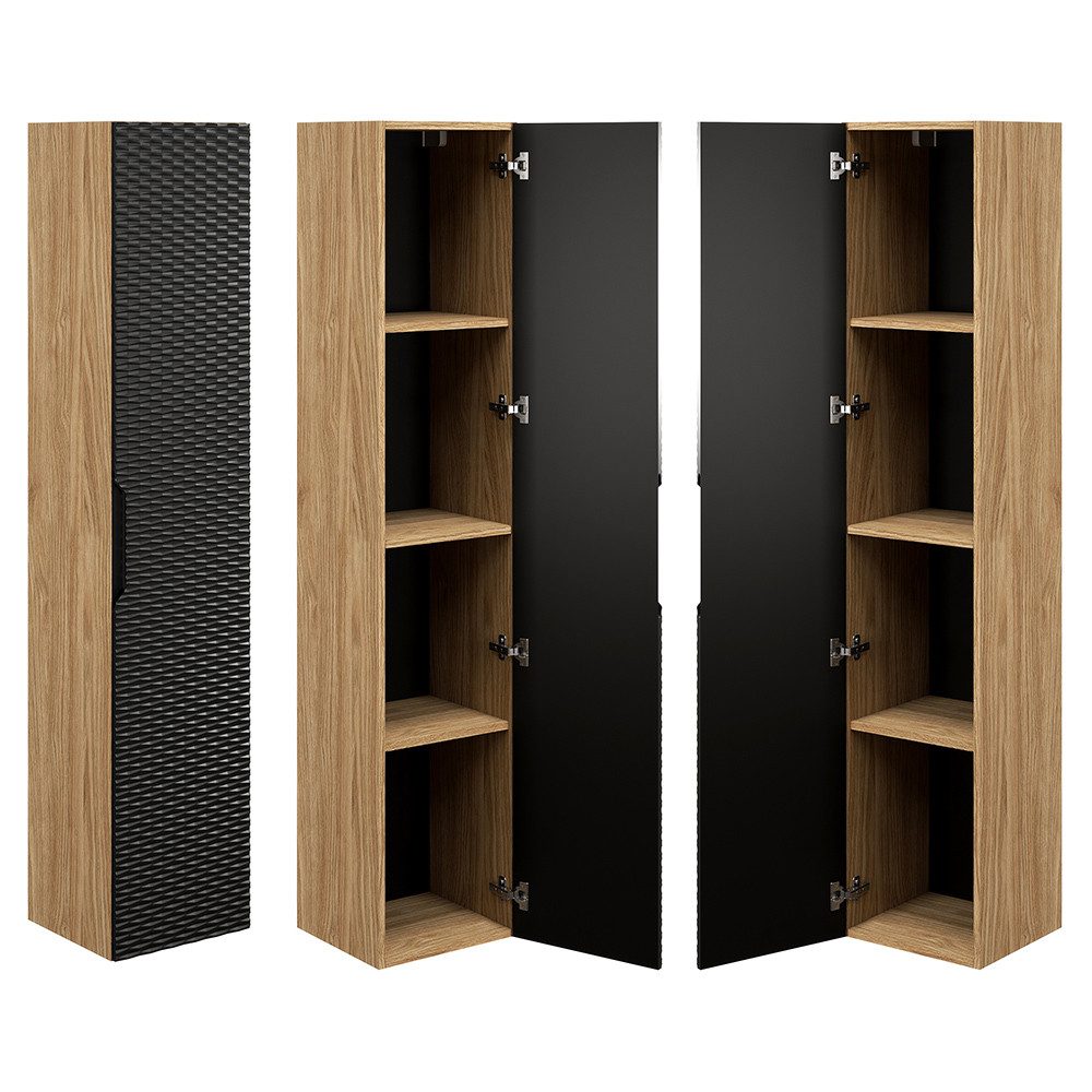 Lomadox Hochschrank OLUO-56-BLACK Badschrank, 1-türig, Eiche günstig online kaufen