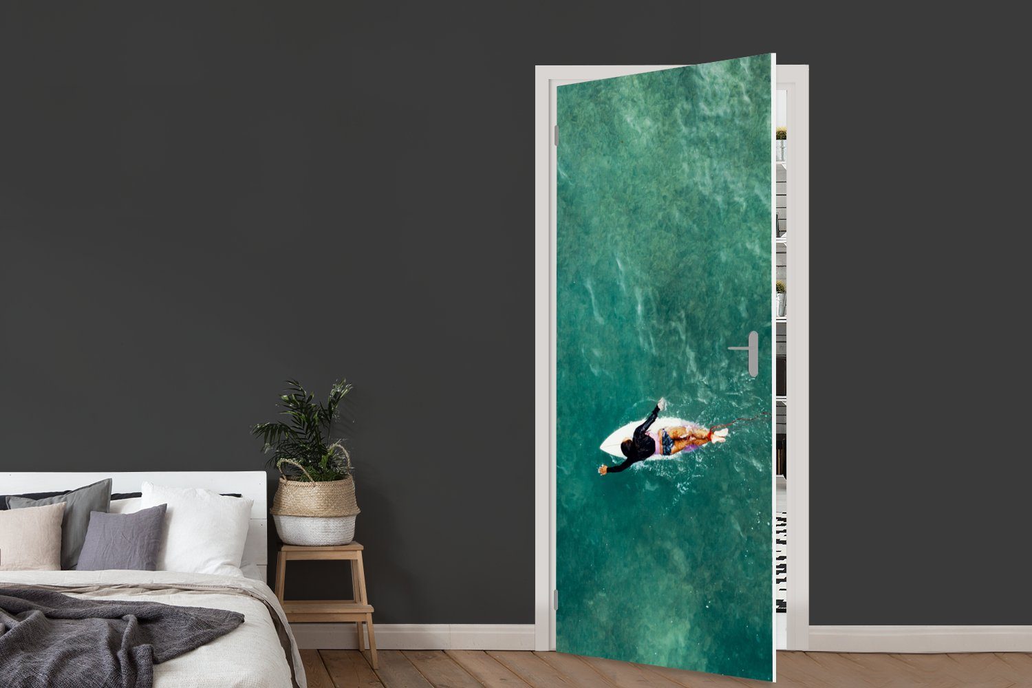 MuchoWow Türtapete Surfer beim Paddeln, Türaufkleber, für St), Tür, cm (1 Fototapete Matt, 75x205 bedruckt
