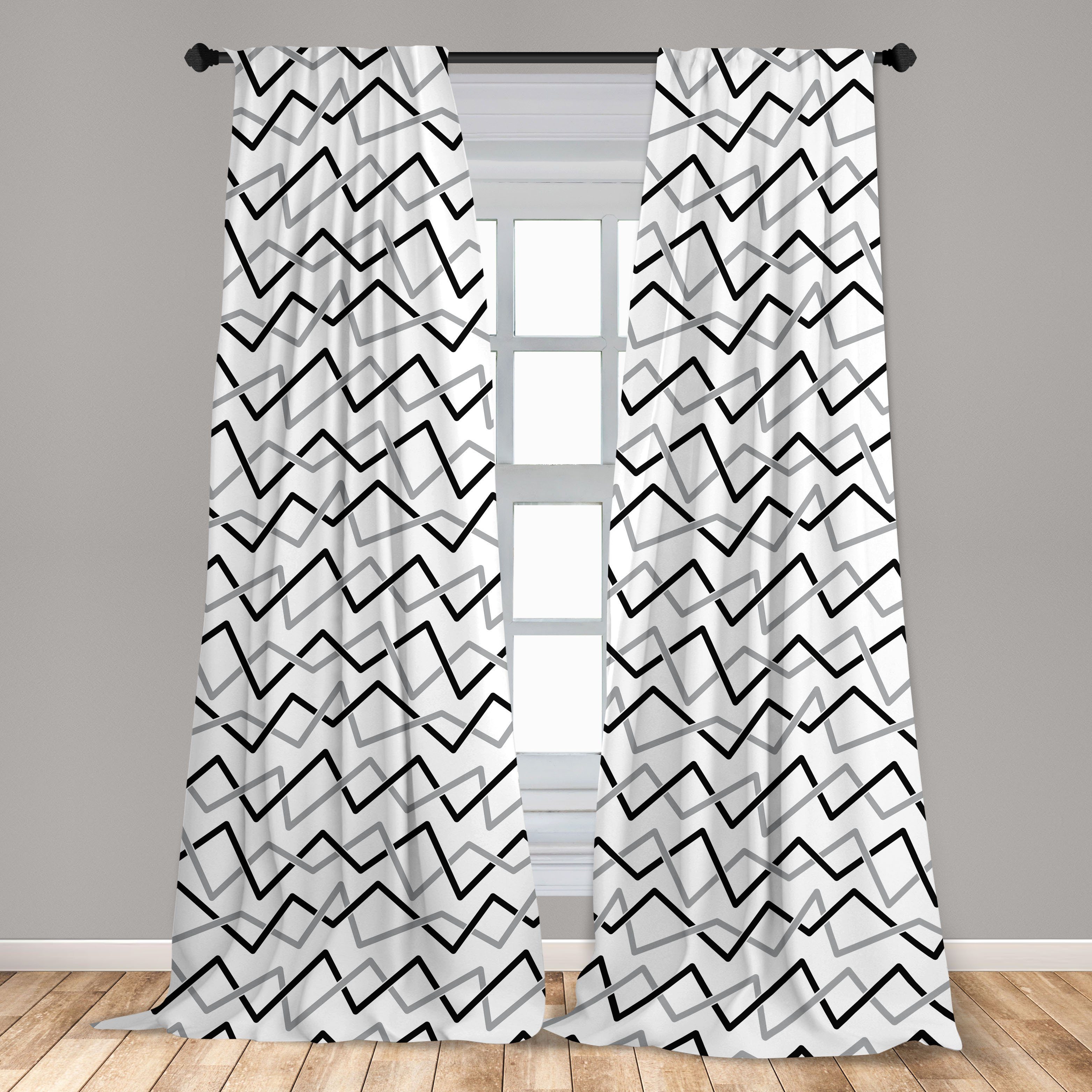 Gardine Vorhang für Wohnzimmer Schlafzimmer Stripes Dekor, abgewinkelt und Abakuhaus, Schwarz Grau Microfaser