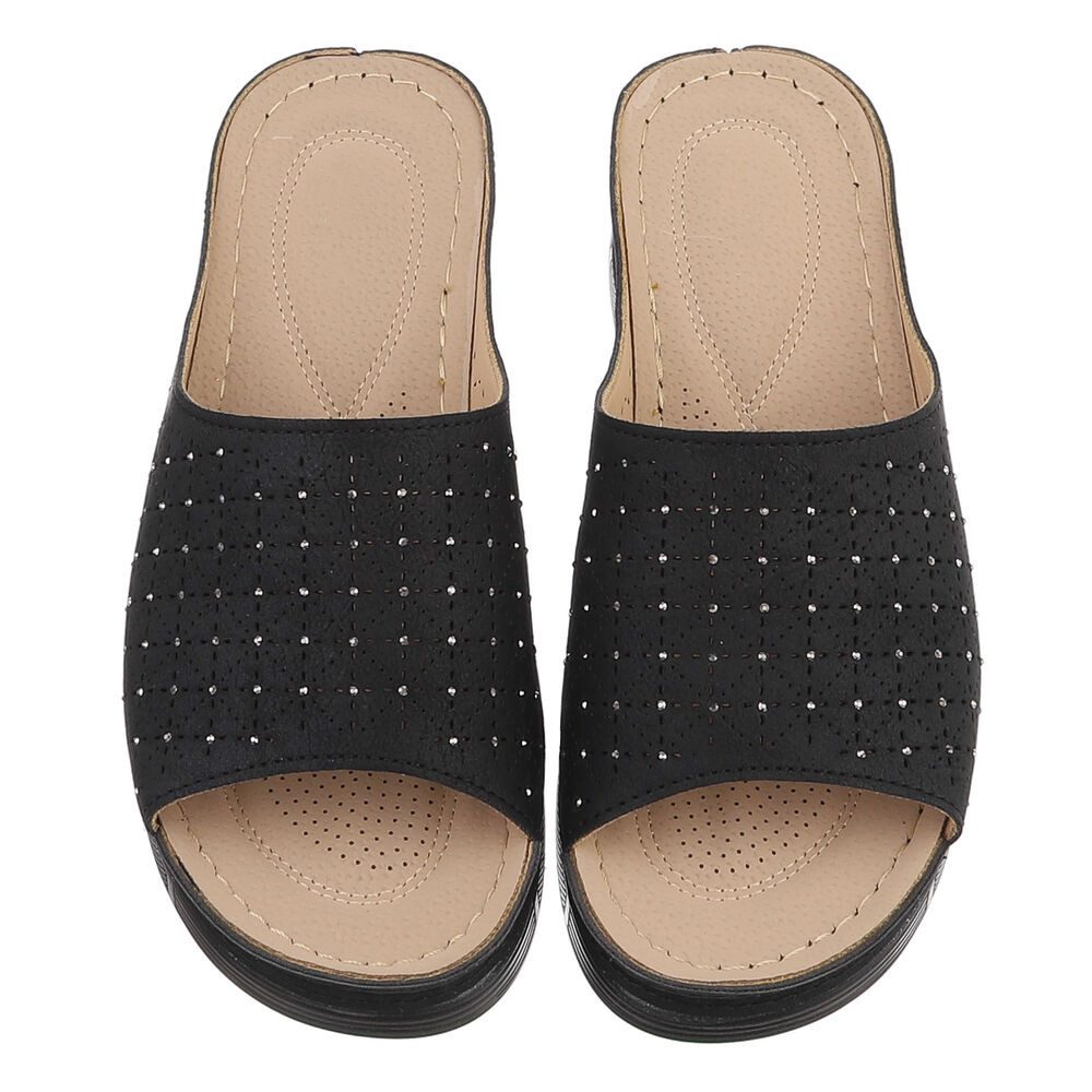 Ital-Design Damen Pantolette mit Lochmuster und Komfortsohle Plateausandaletten (91849121) Keilabsatz/Wedge Keilsandaletten in Schwarz – Bild 4 von 5
