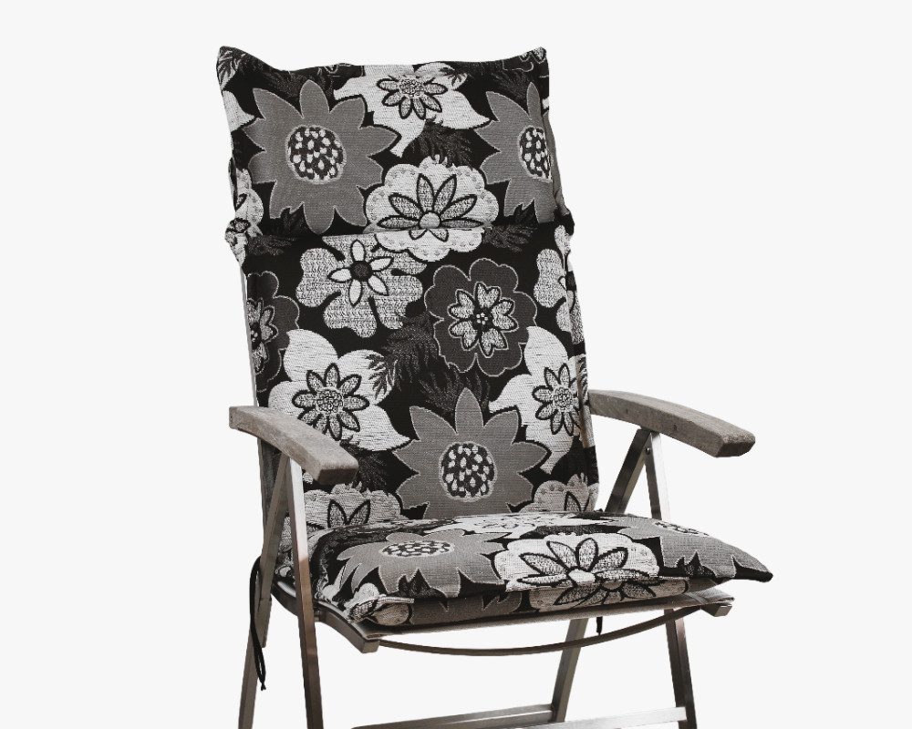 Rübeling Hochlehnerauflage Blume Grau / Schwarz, Reißverschluss-Kissen