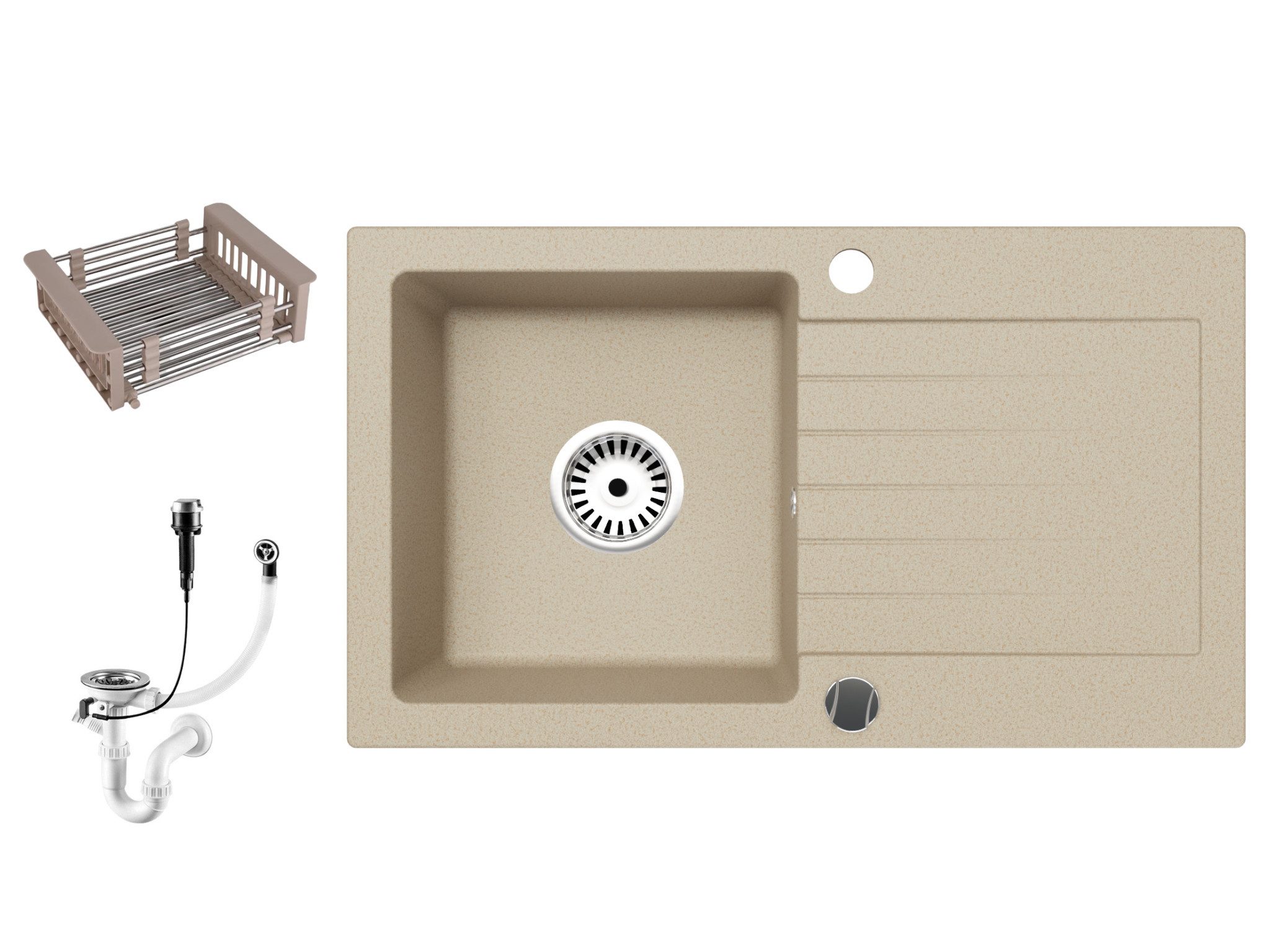 Faizee Möbel Granitspüle Granitspüle 75×43,5 cm, Spülkorb, Armatur wählbar, Einbauspüle, Beidseitig montierbar, kratzfest, hitzebeständig bis 280 °C, pflegeleicht, mit verstellbarem Spülkorb, (Spüle mit Spülkorb, Granitspüle 75×43,5, Spülkorb, Siphon-Set, Zubehör), Granitspüle 75×43,5, kratzfest, pflegeleicht, Spülkorb