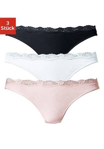 LASCANA String (Packung, 3-St) aus elastischer Baumwolle mit zarter Spitze rosa, weiß, schwarz