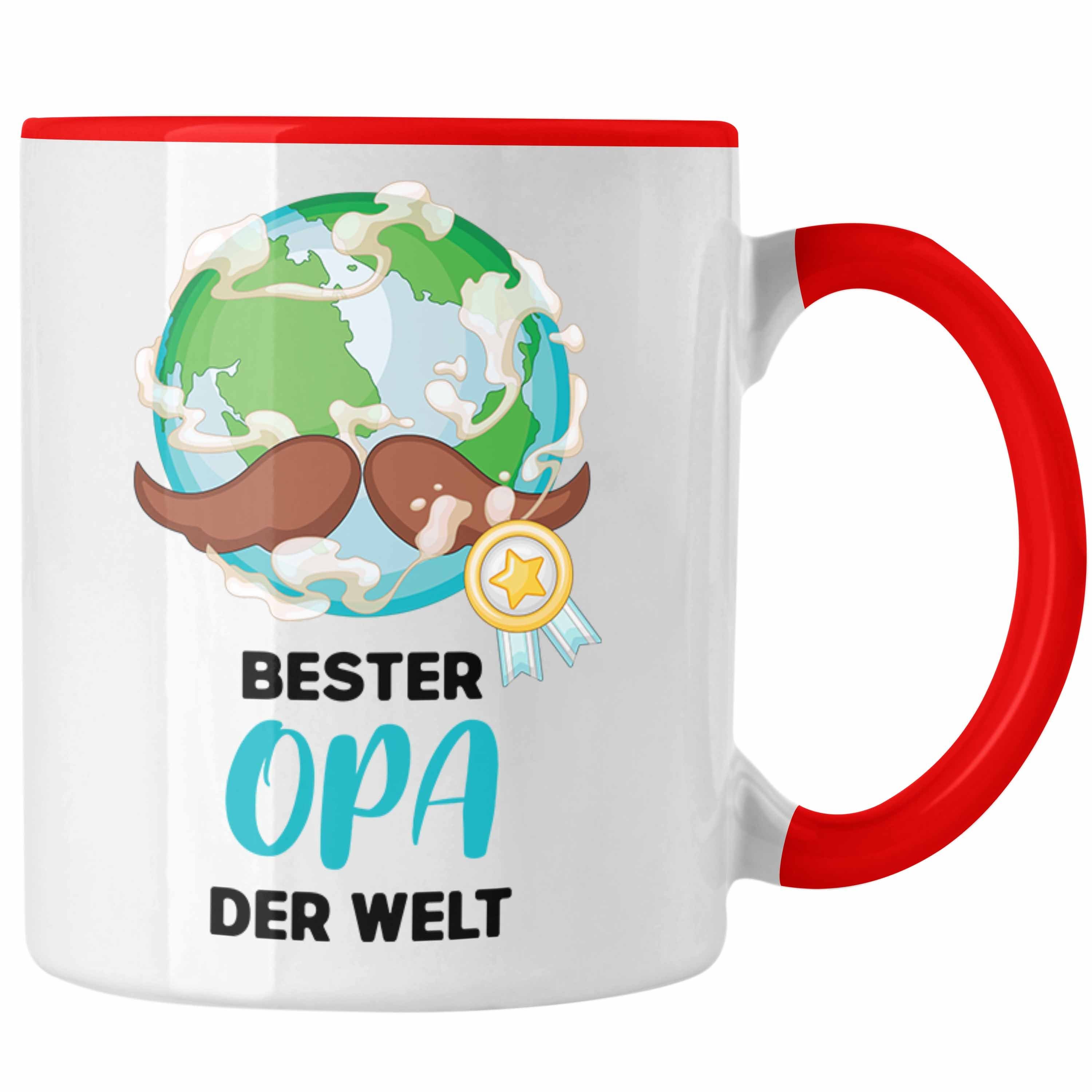 Trendation Tasse Trendation - Bester Opa Der Welt Geschenk Tasse Kaffeetasse Spruch Lustig von Enkel zum Geburtstag Weihnachten Rot