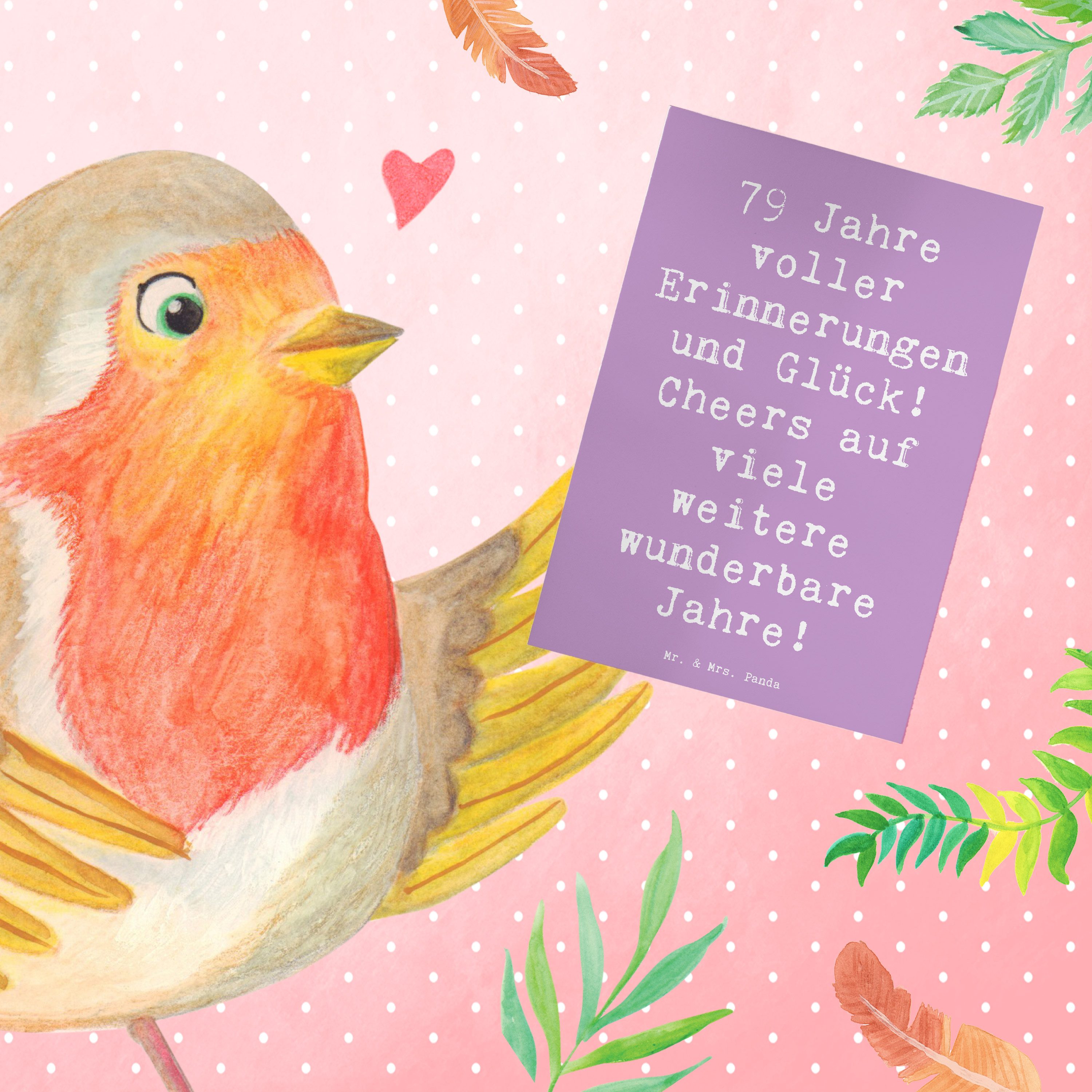 Thumbnail - Mr. & Mrs. Panda Grußkarte Spruch 79. Geburtstag Erinnerungen - Lavendeltraum - Geschenk, Dankba