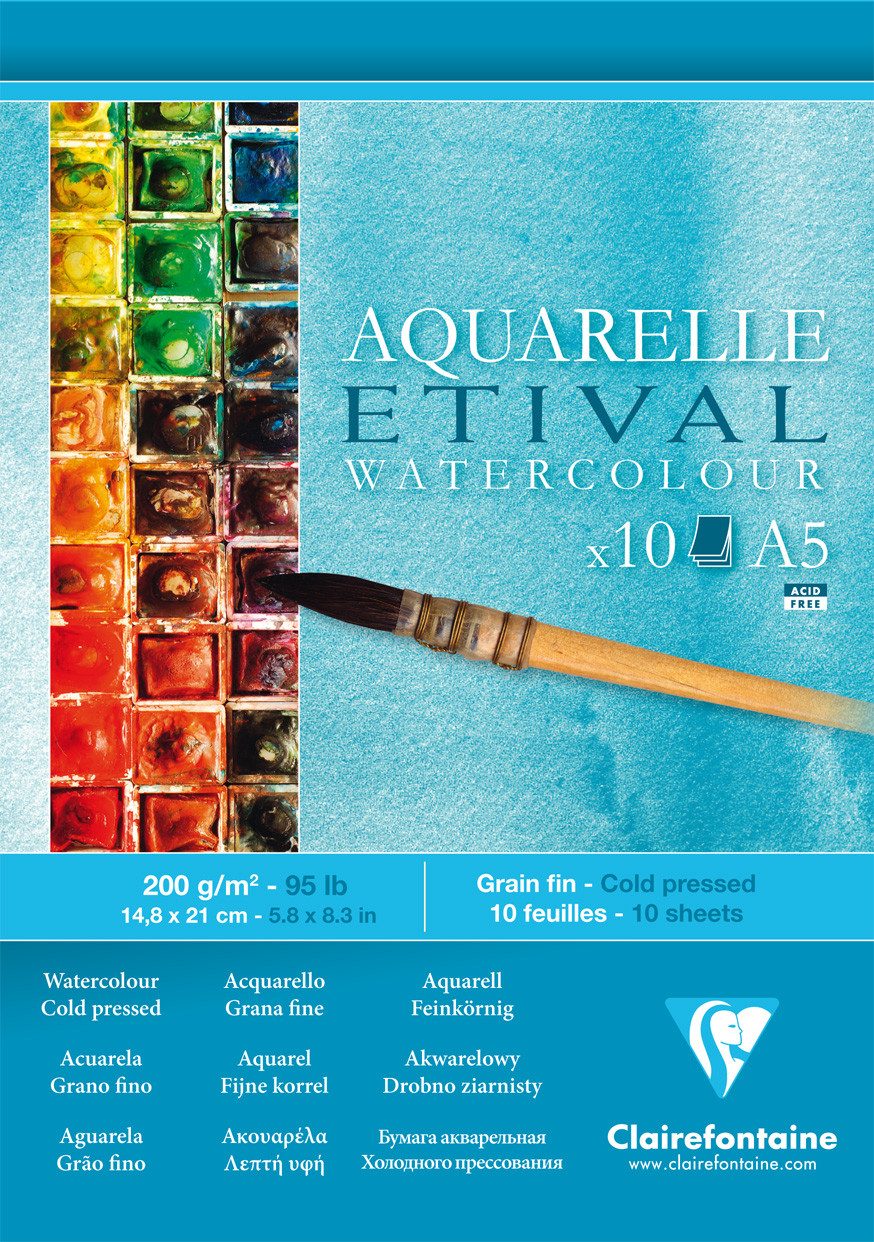 CLAIREFONTAINE Zeichenpapier Clairefontaine Aquablock kopfs gel ETI 200g A5 10Bl