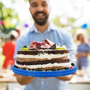 relaxdays Kuchentransportbox Runde Kuchenbox, Kunststoff, Blau