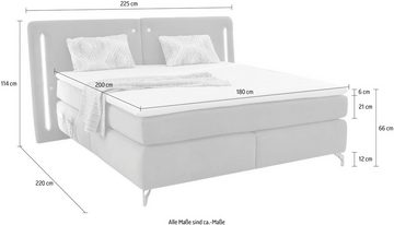 Jockenhöfer Gruppe Boxspringbett Lydia erhältlich in der Розмір 180x200cm, mit LED-Beleuchtung, USB-Ladestation, Topper und Zierkissen