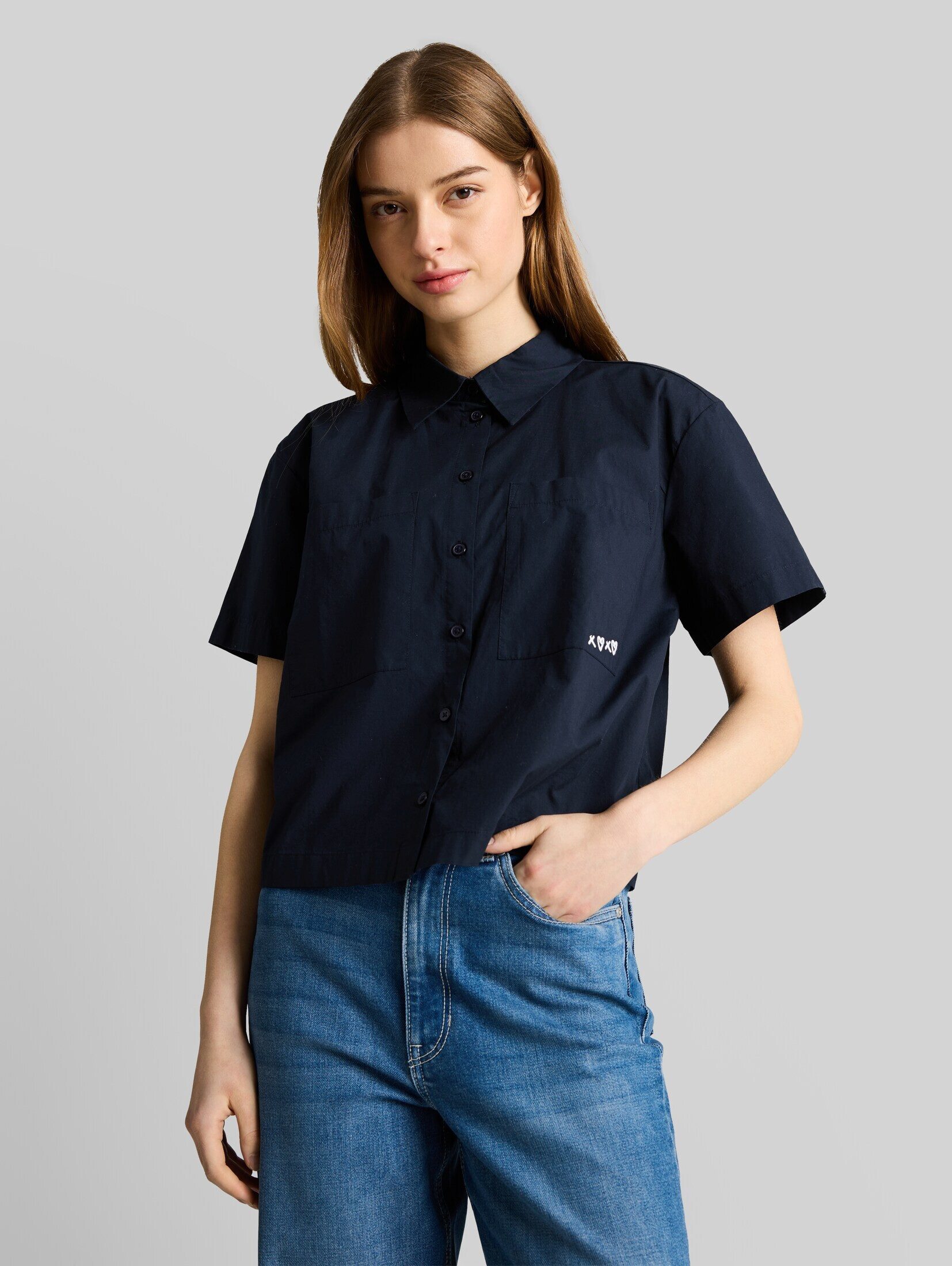 TOM TAILOR Denim Kurzarmbluse Blusen & Shirts Boxy Fit Bluse aus Baumwolle