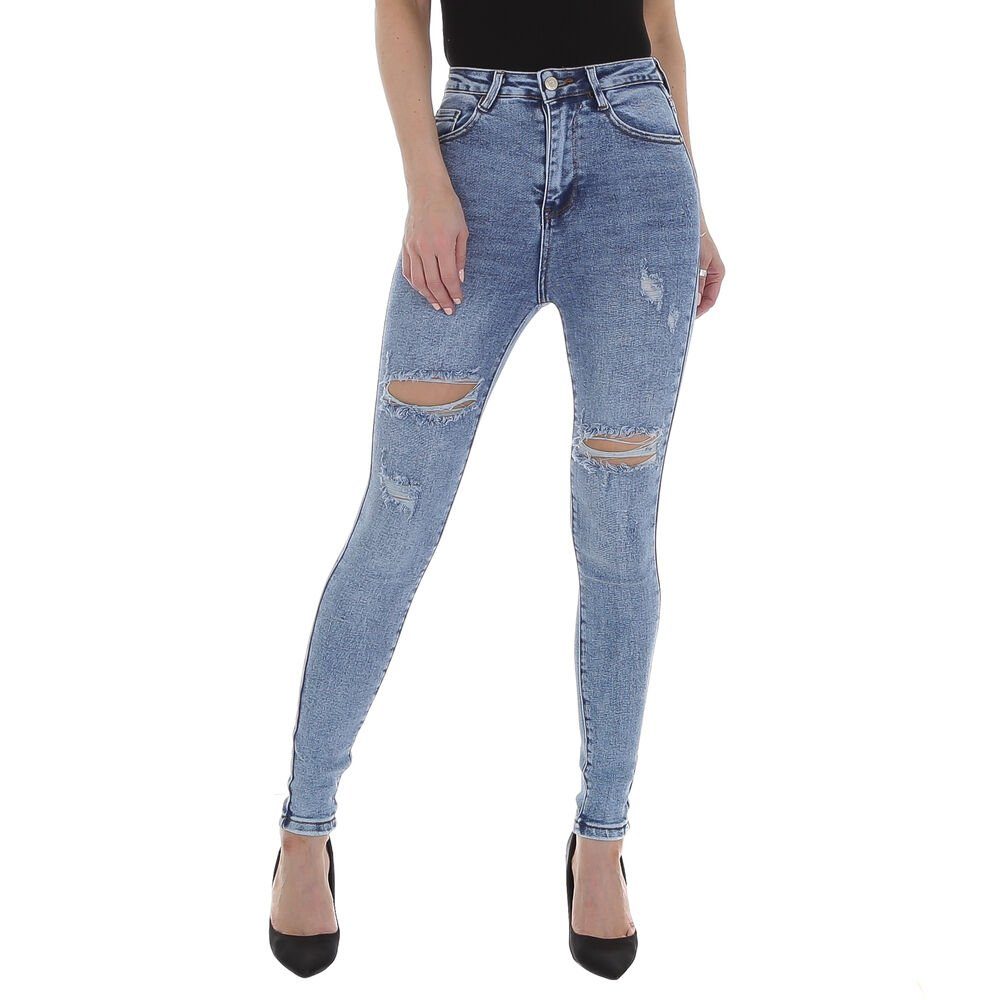 Ital-Design Skinny-fit-Jeans Damen Freizeit Destroyed-Look Stretch High  Waist Jeans in Hellblau