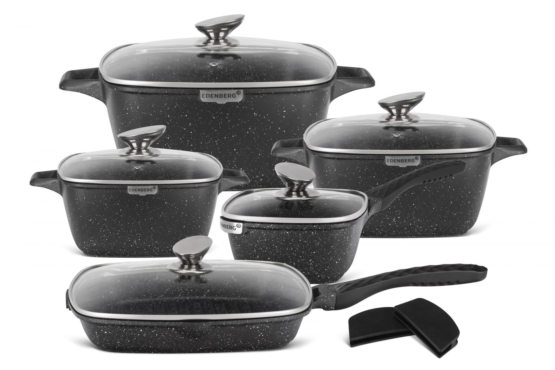 Edenberg Topf-Set Topfset, schöne quadratische schwarze Töpfe, Matt, Pfanne, Kasserolle, Aluminium, Keramik (12-tlg., Zeitloses Design des Topfsets. Eine ideale Geschenkidee) | Topfsets