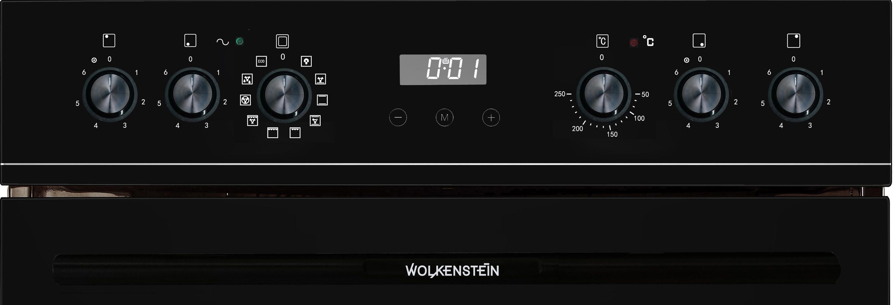 Wolkenstein Elektro-Herd-Set Einbauherd Set Backofen Heißluft Glaskeramik-Kochfeld Bräter-Zone, mit 2-fach-Teleskopauszug, Heißluft, Umluft, Timer, Bräterzone, Zweikreiszone