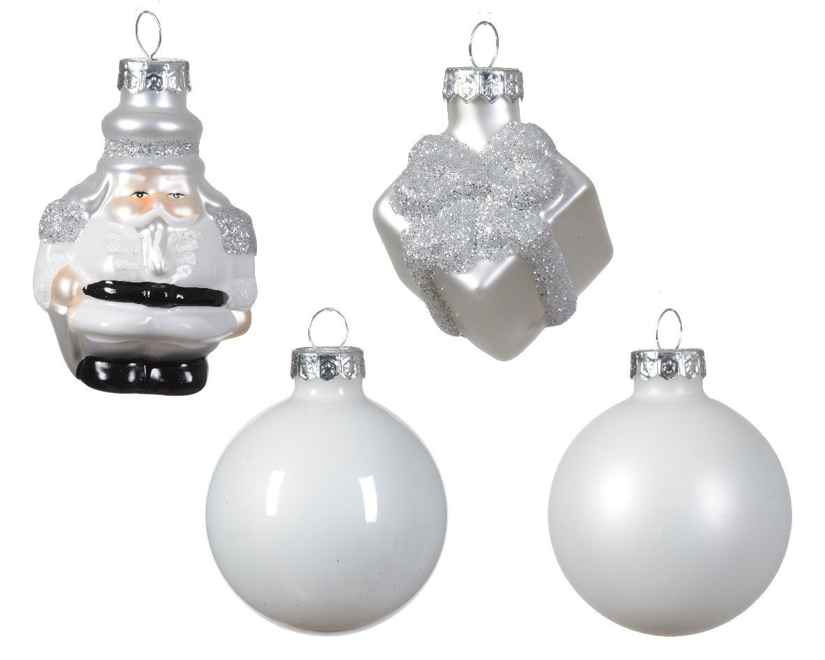 Decoris season decorations Weihnachtsbaumkugel, Glas 5er Figuren - Winterweiß 5cm Weihnachtskugeln mit Set Mix