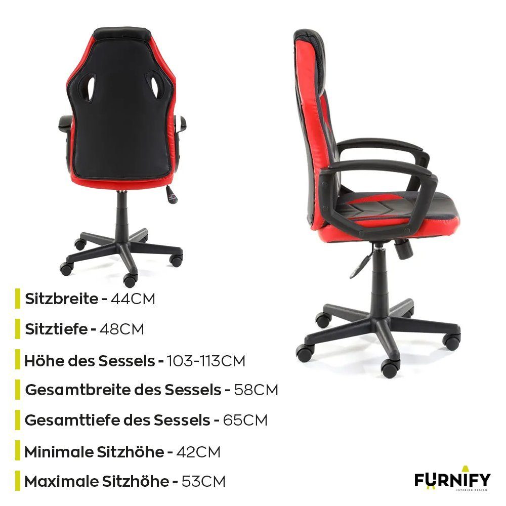 Gaming-Stuhl Gaming Furnify Racing Gaming-Stuhl Rot Stuhl Drehstuhl NEO