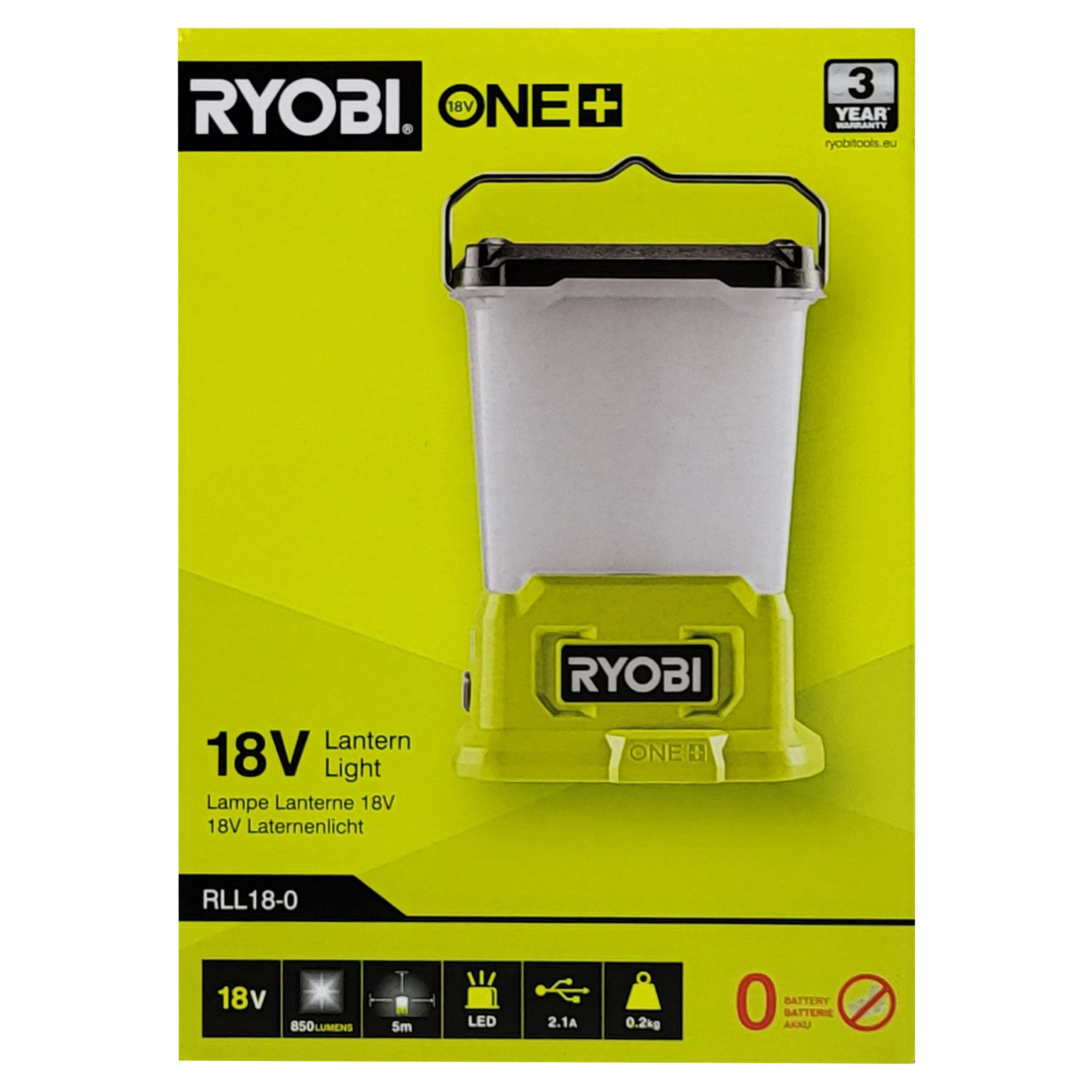 RYOBI LED Arbeitsleuchte Ryobi RLL18-0 5133005386 – 18 V Campinglaterne, 800 Lumen