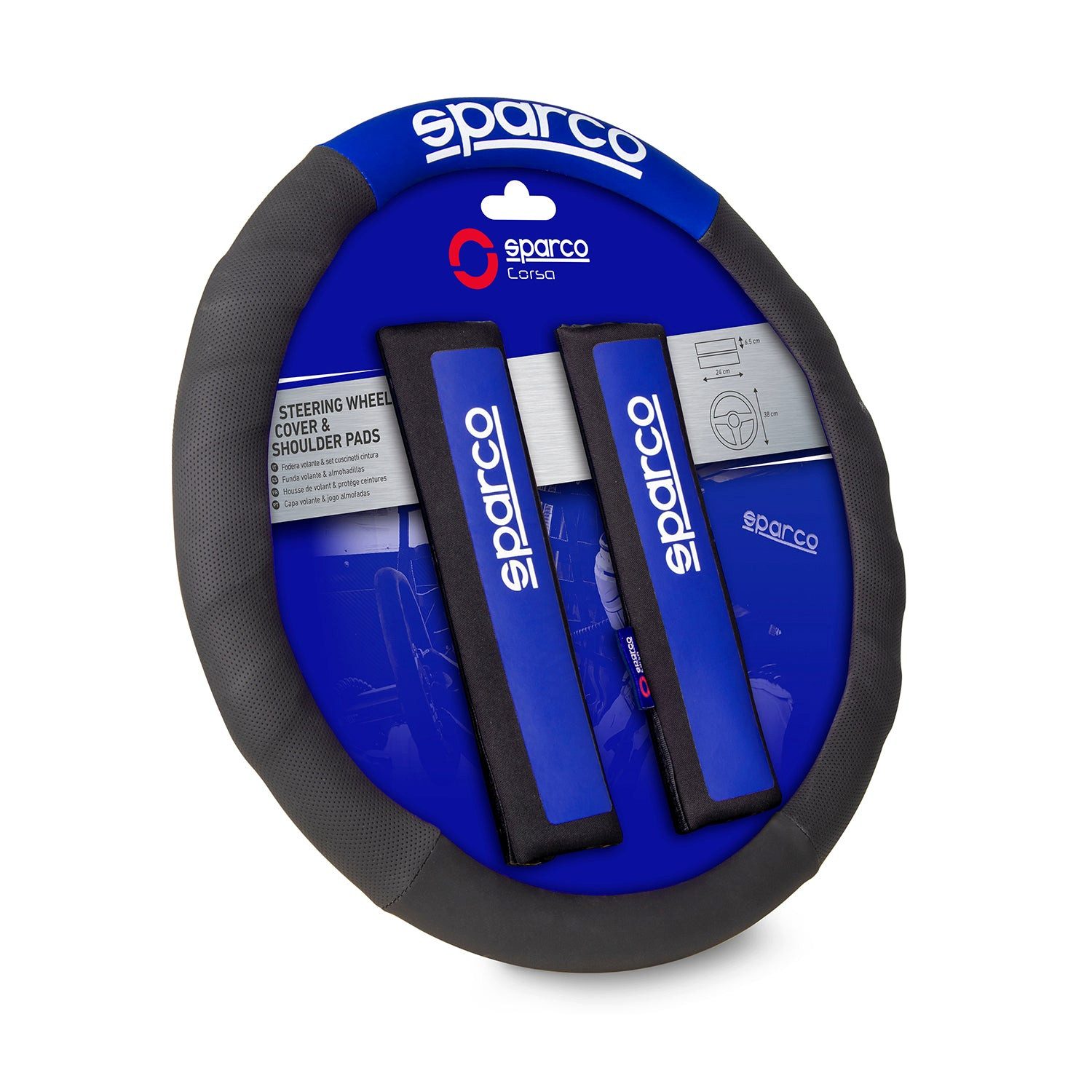 OMAC Lenkradbezug SPARCO Schulterpolster Satz Universal Lenkradschutz Schwarz Blau, Geruchlos, Leicht Anpassbar, Flexibel