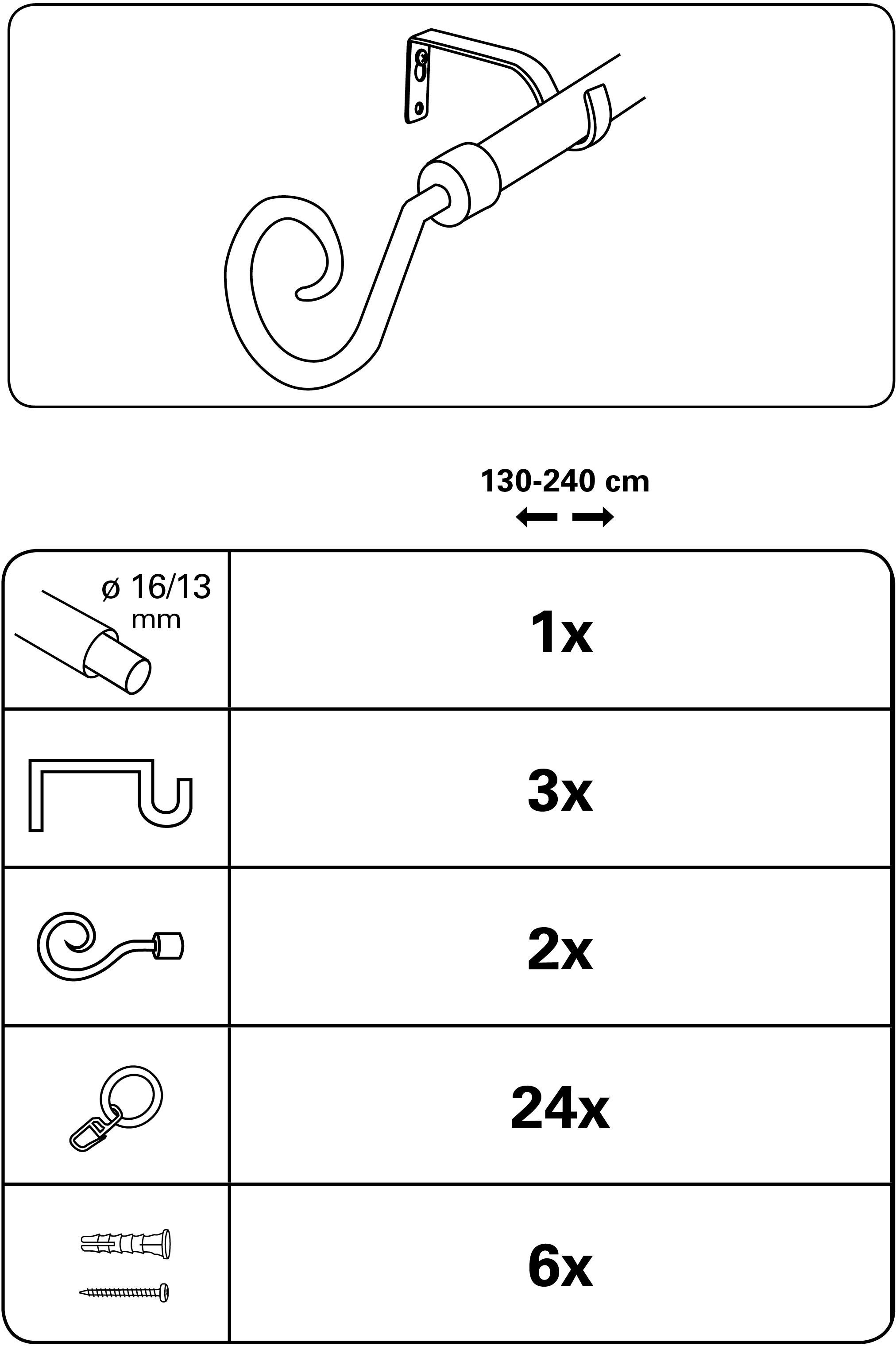 GARDINIA Gardinenstange Set Metall, 1-läufig, ausziehbar, mit Bohren, verschraubt, Aluminium, 1-Lauf
