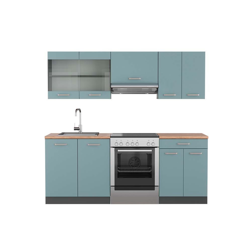 Vicco Küchenzeile R-Line, Blau-Grau/Anthrazit, 200 cm, günstig online kaufen