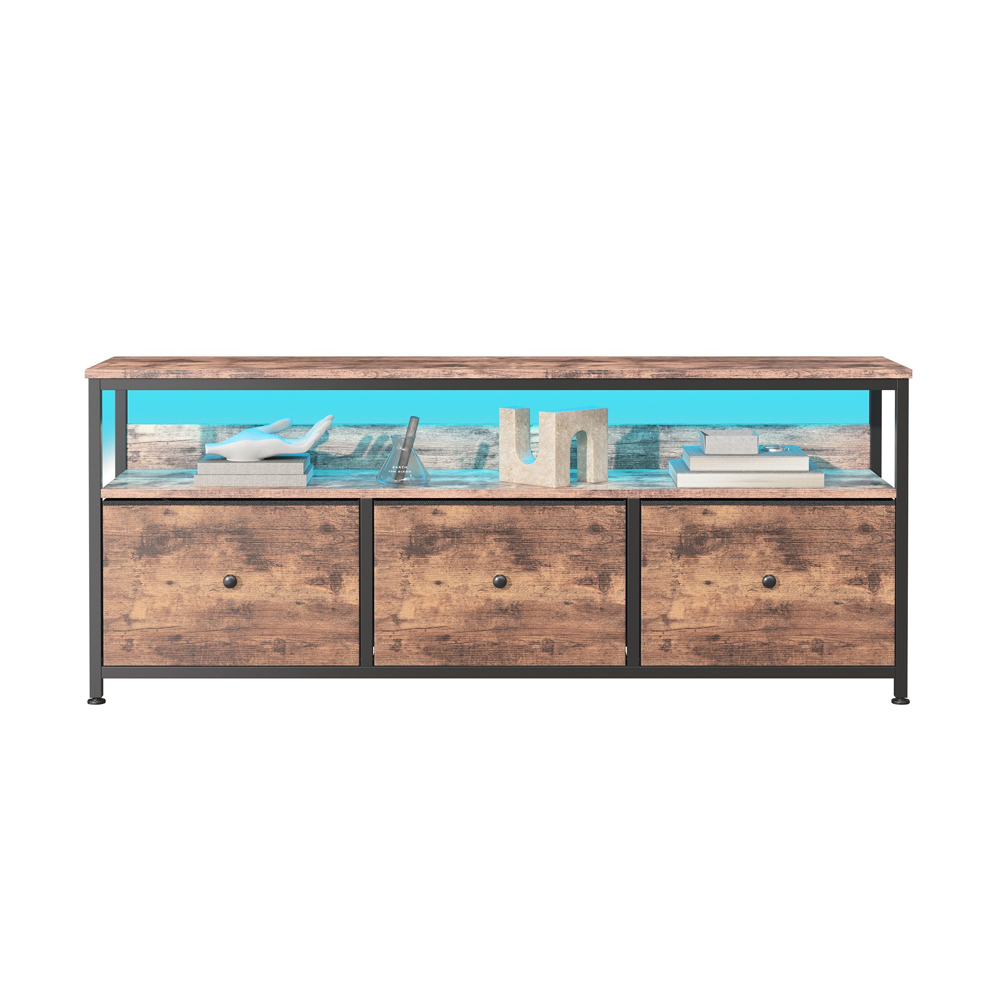 Simurq TV-Schrank mit LED & Stoffboxen Lowboard 108-137cm im Tiger-Look – Bild 5 von 5