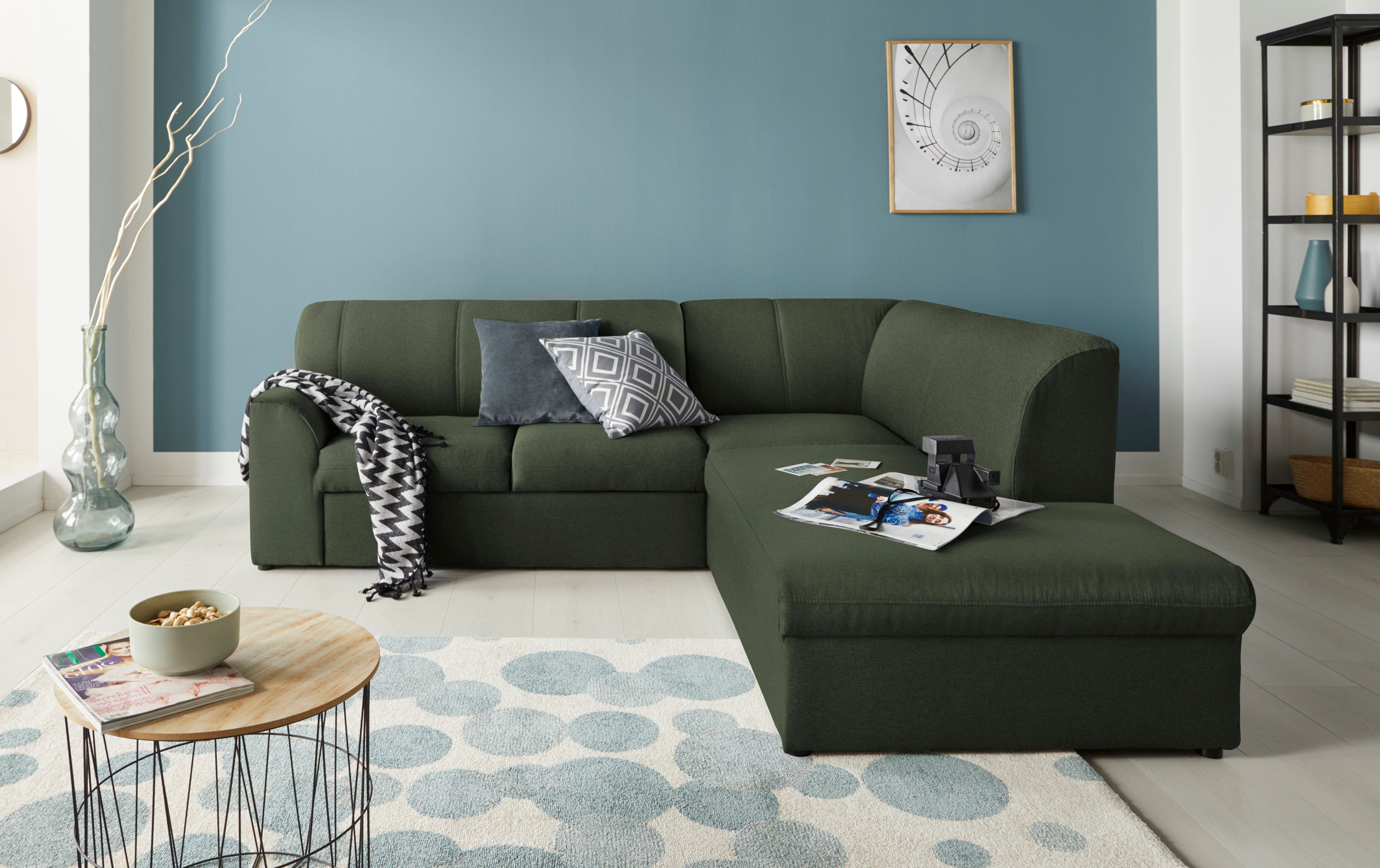 DOMO collection Ecksofa Topper zeitlos elegant, kompakte StellmaßeL-Form, mit Ottomane, wahlweise mit Schlaffunktion