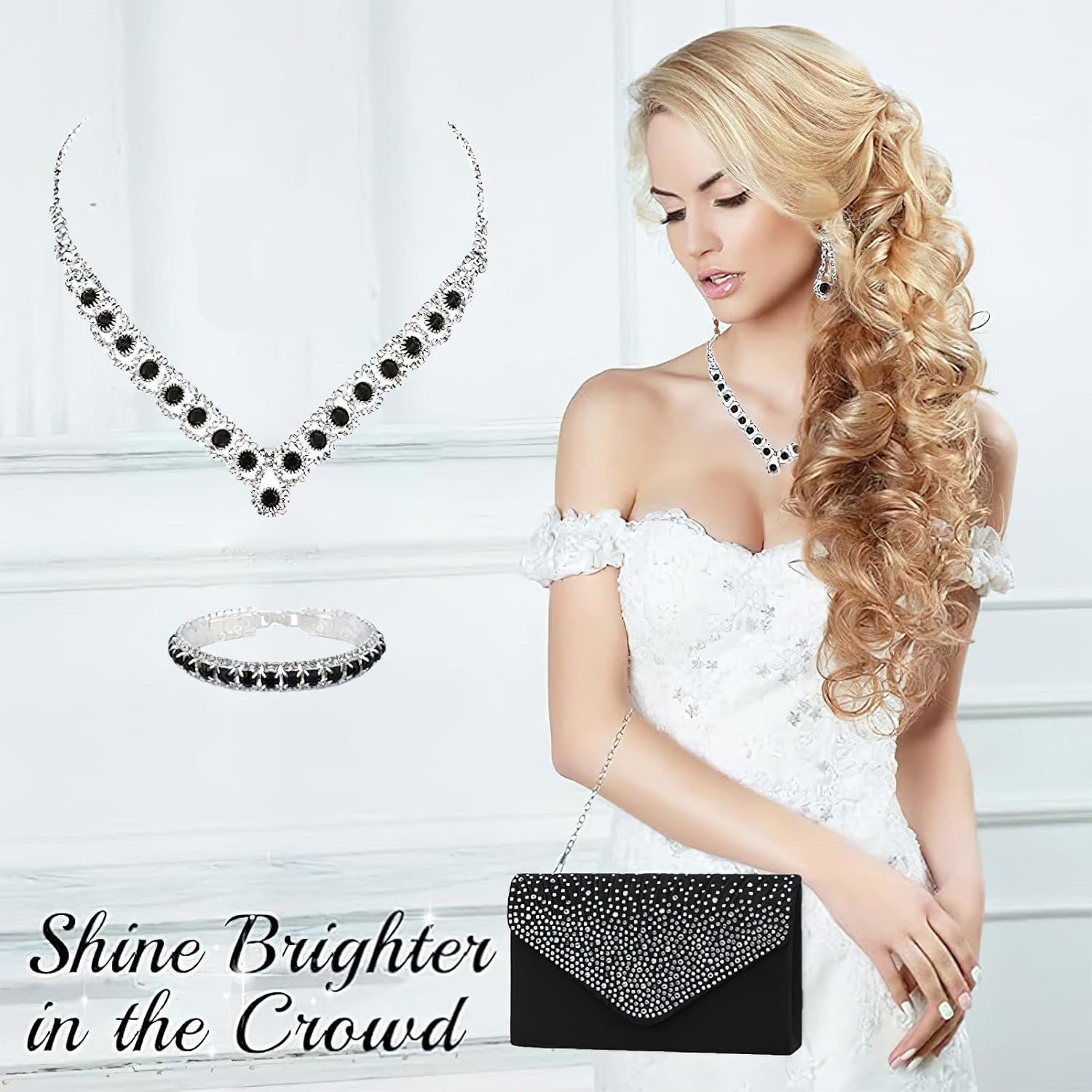 Cachito Schmuckset Hochzeits- und Abendessen-Schmuck-Set, Halskette, Armband und Handtasche
