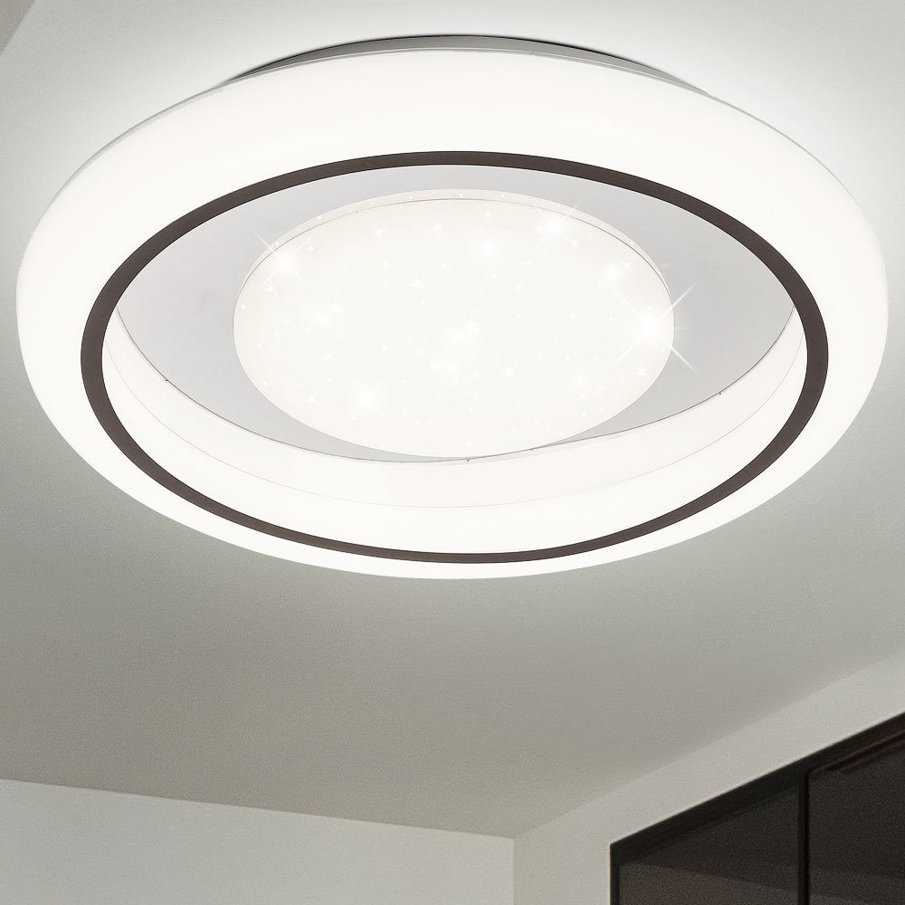 Globo LED Deckenleuchte, LED-Leuchtmittel fest verbaut, Neutralweiß, LED Decken Lampe Metall Leuchte Chromring Weiß Sparkle Dekor Wohn | Deckenlampen