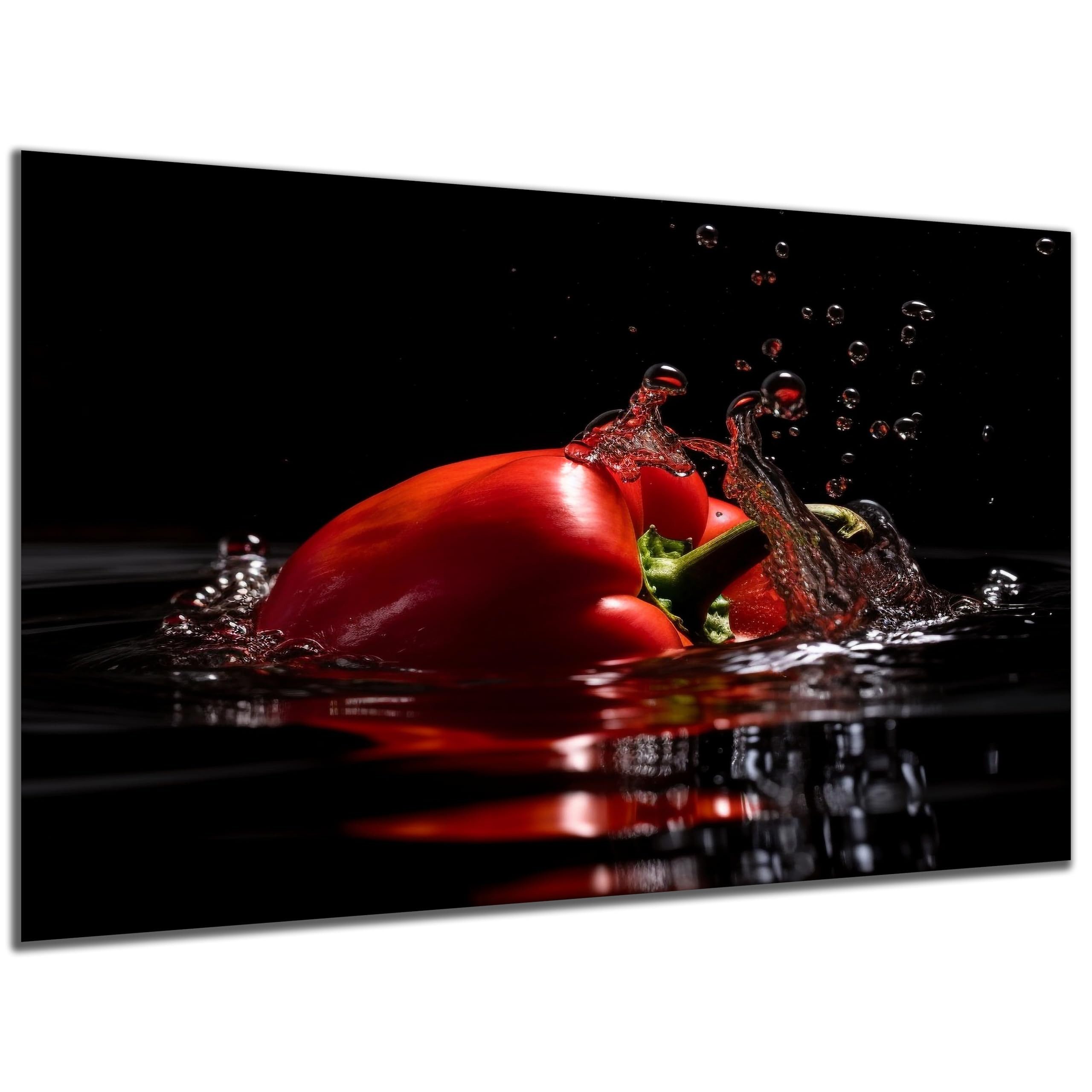 DARO Design Wandbild Küchenbilder Lustig Wandbilder Wand Deko Bilder Leinwandbild, (rote Paprika - Bild klein Küche Esszimmer Wohnzimmer Flur Einteilig Querformat Fotodruck Küchenhumor), 30x20 cm