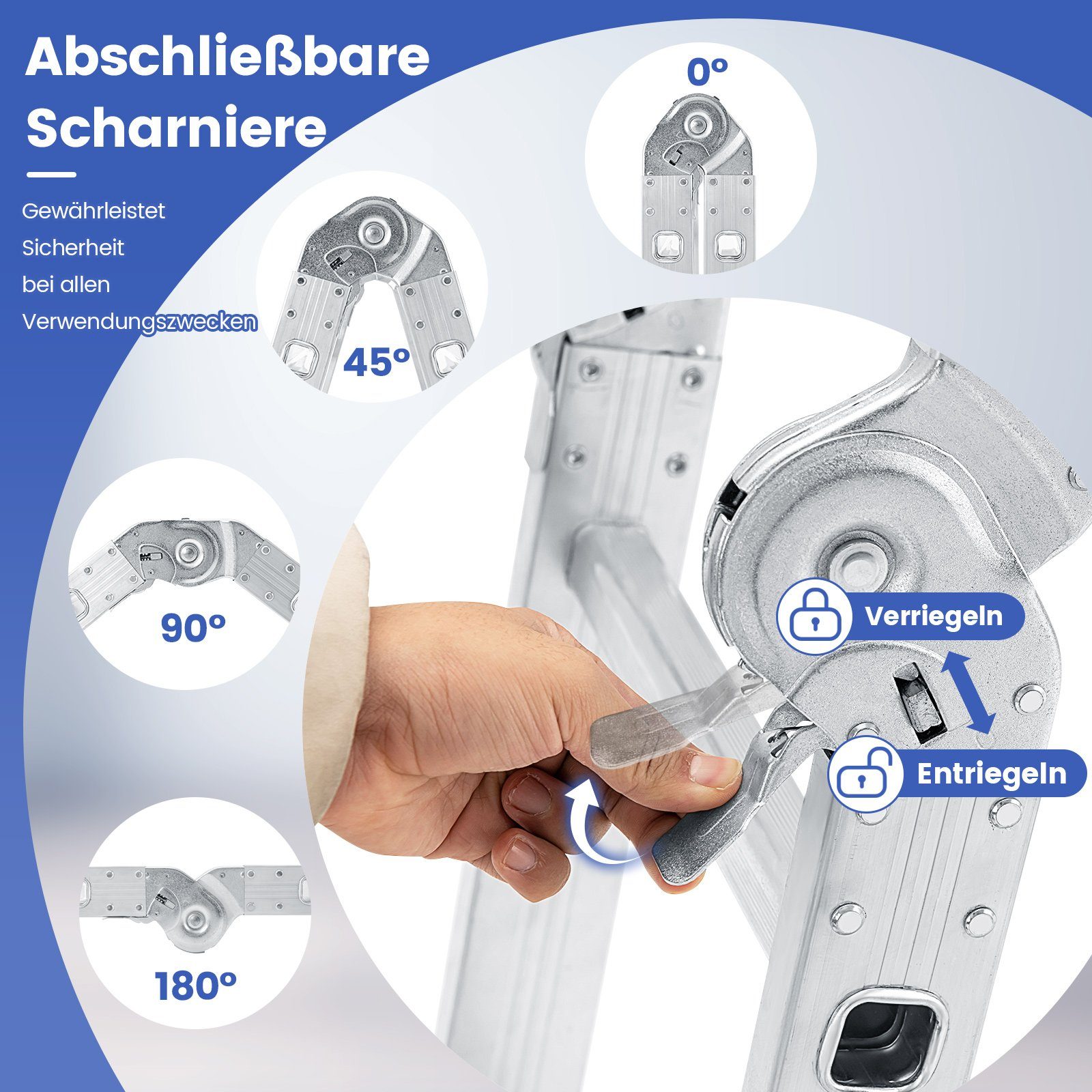 COSTWAY Vielzweckleiter, Aluminium, 7in1, Länge bis 370,5cm, Klappbar, 150 kg