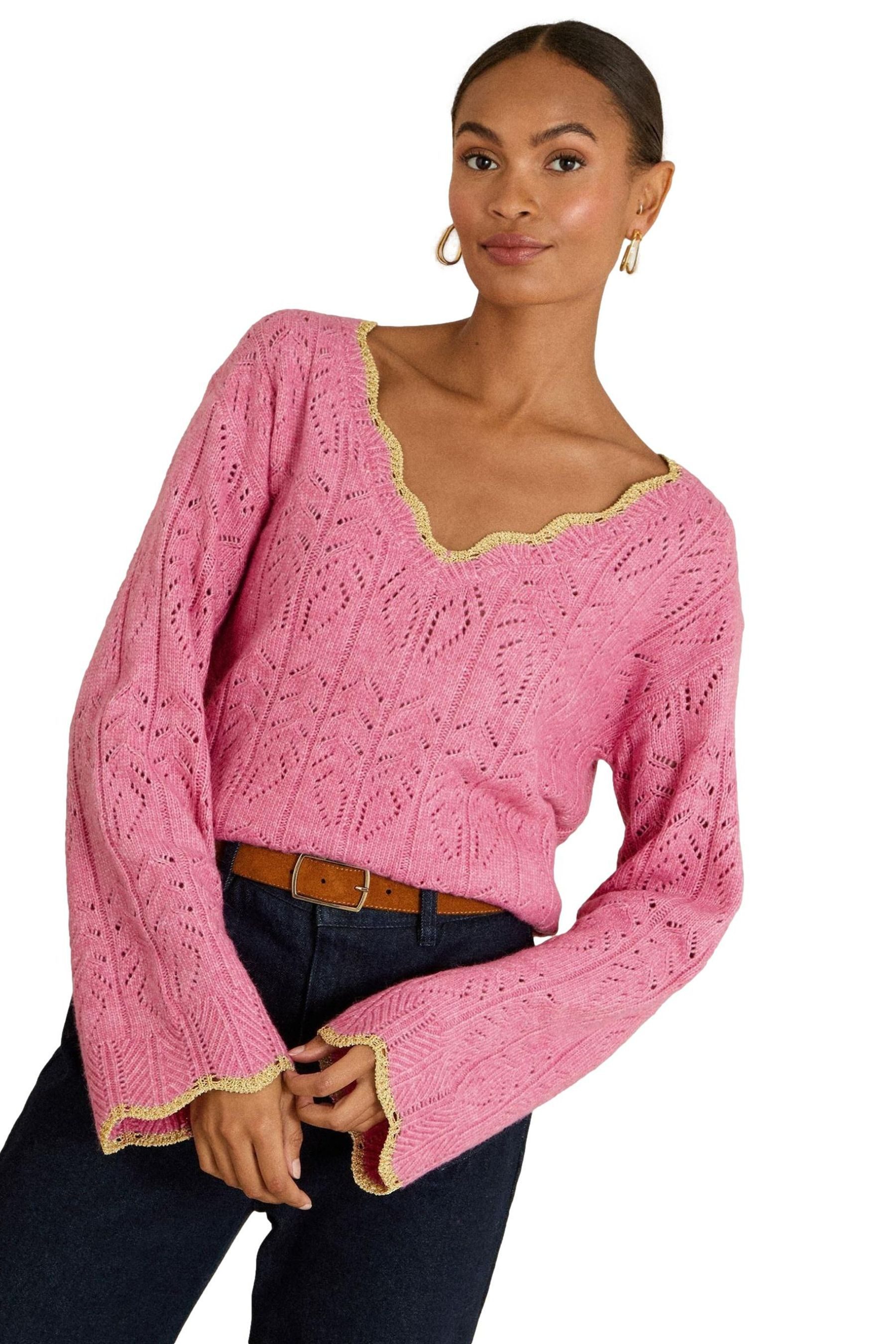 V-Ausschnitt-Pullover Love & Roses Pullover mit Lochstickerei