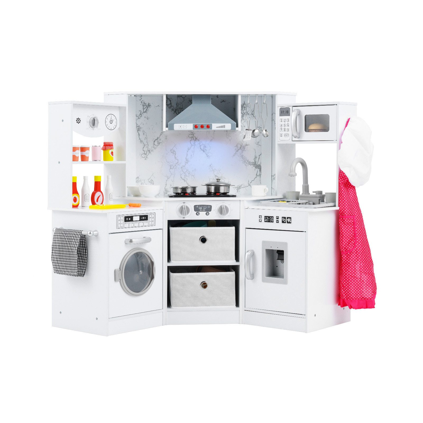 COSTWAY Spielküche, Kinderküche, Holzküche Eck, für Kinder