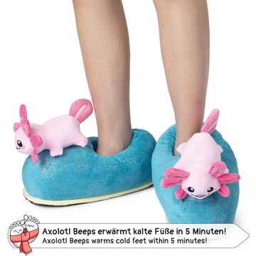 Corimori Witizige Plüsch-Hausschuhe Axolotl Beeps für Kinder und Erwachsene Plüsch Hausschuhe (Packung) Axolotl