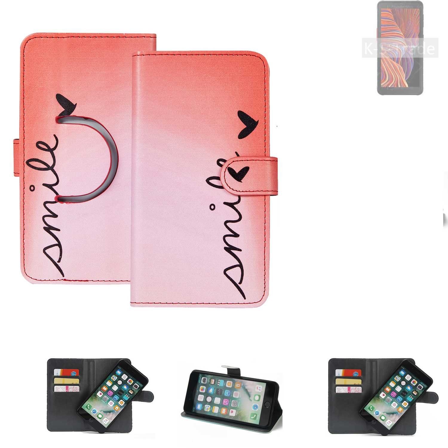 K-S-Trade Handyhülle für Samsung Galaxy XCover 5, Schutzhülle Handyhülle Hülle cover bookstyle Etui ''smile'' rot