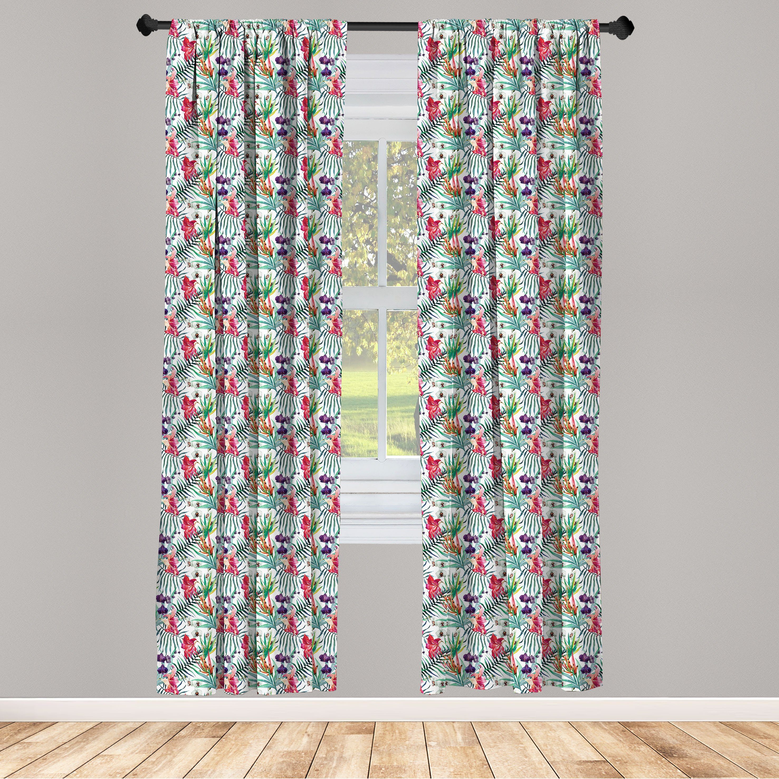 Gardine Vorhang für Wohnzimmer Schlafzimmer Abakuhaus, Aquarell-Kunst Tropical Microfaser, Dekor, Blumen