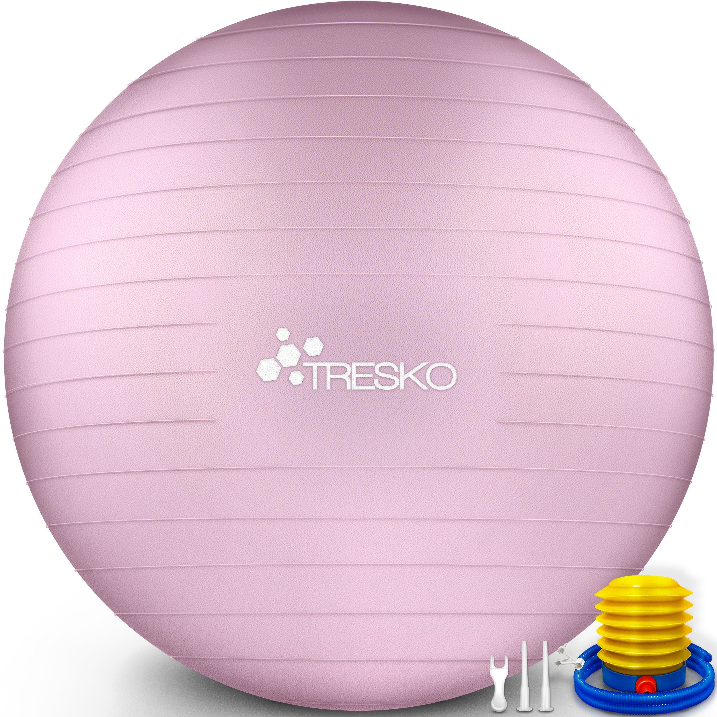 TRESKO Gymnastikball mit GRATIS Übungsposter inkl. Luftpumpe Yogaball, BPA-Frei Sitzball Büro Anti-Burst inkl. Luftpumpe, Fitnessball