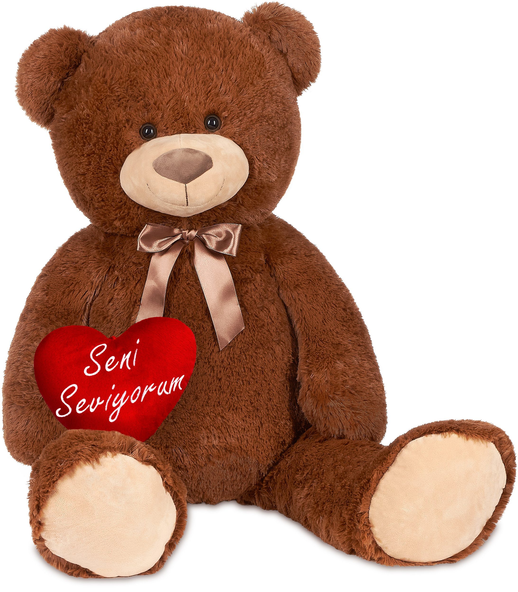 BRUBAKER Kuscheltier XXL Teddybär 100 cm mit Seni Seviyorum Herz (1-St), großer Teddy Bär, Stofftier Plüschtier