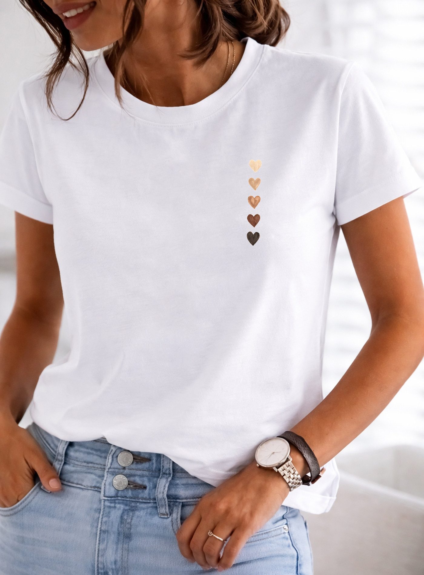 RMK T-Shirt Damen Shirt Classic Basic Herz aus Baumwolle