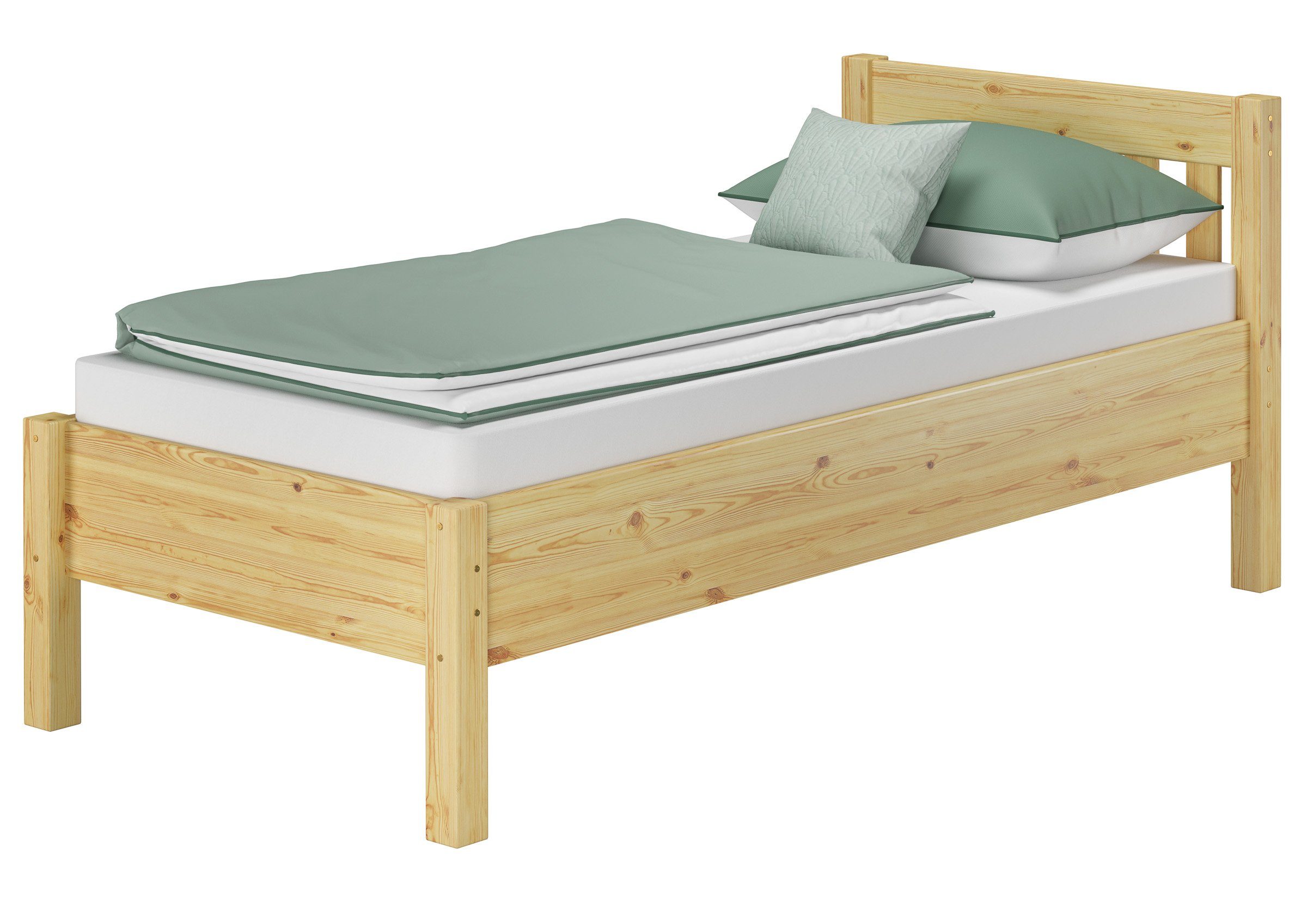 ERST-HOLZ Bett Hohes Massivholzbett Seniorenbett Kiefer Natur 90x200, Kieferfarblos lackiert