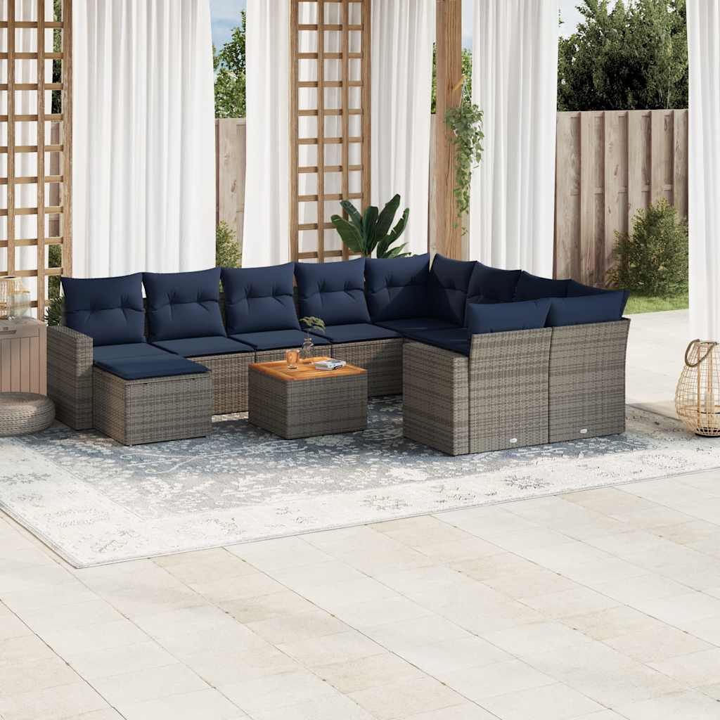 vidaXL Gartenlounge-Set 11-teiliges Gartensofa-Set mit Kissen, grau, Polyrattan, (1-tlg)