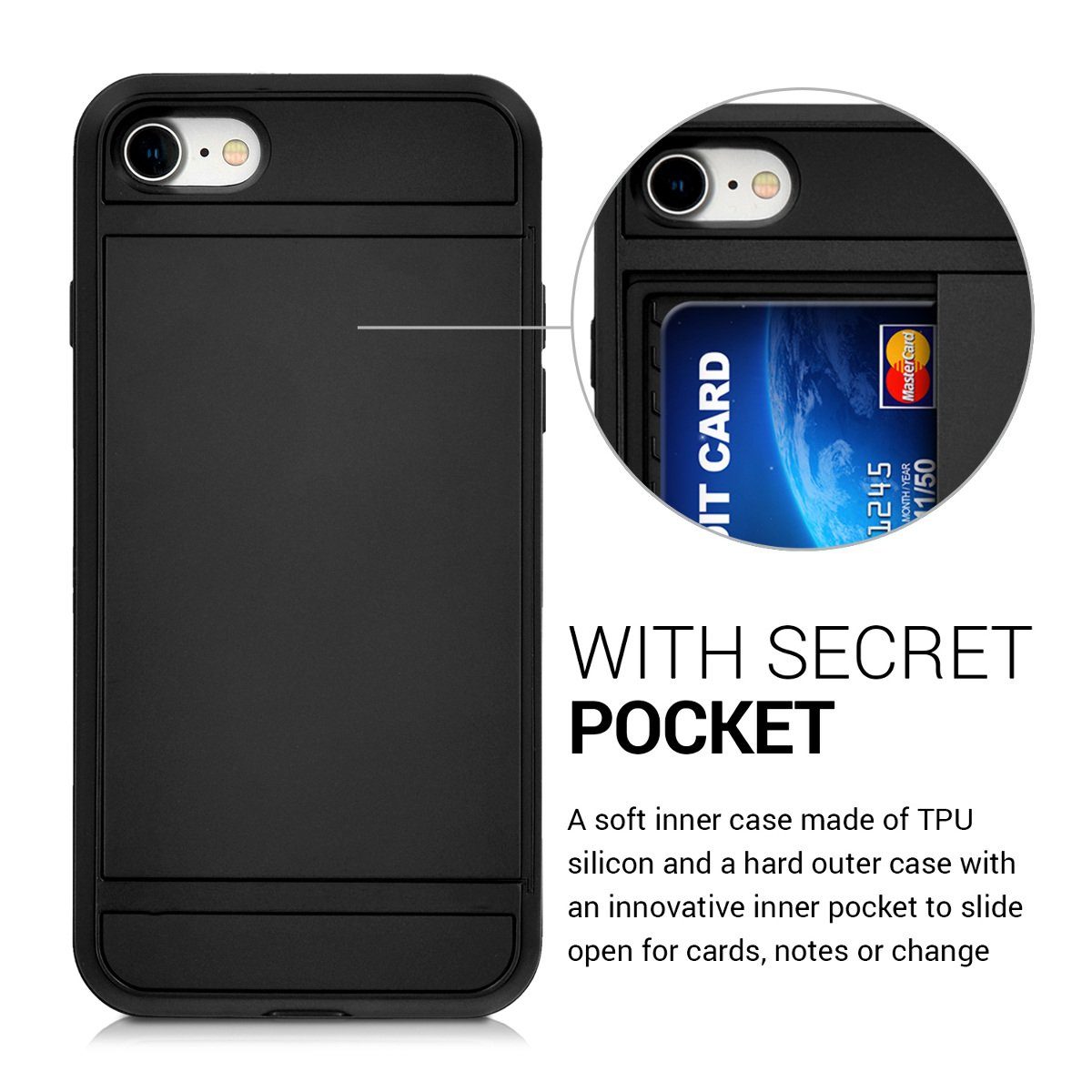 kwmobile Handyhülle Hülle für Apple iPhone SE / 8 / 7, mit Kartenfach - Dual TPU Silikon Hybrid Hardcase Handy Hard Cover