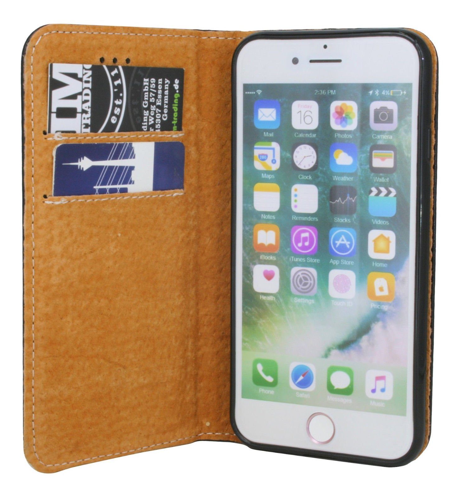 cofi1453 Handyhülle Echtleder Tasche Flip Case Schwarz, keine